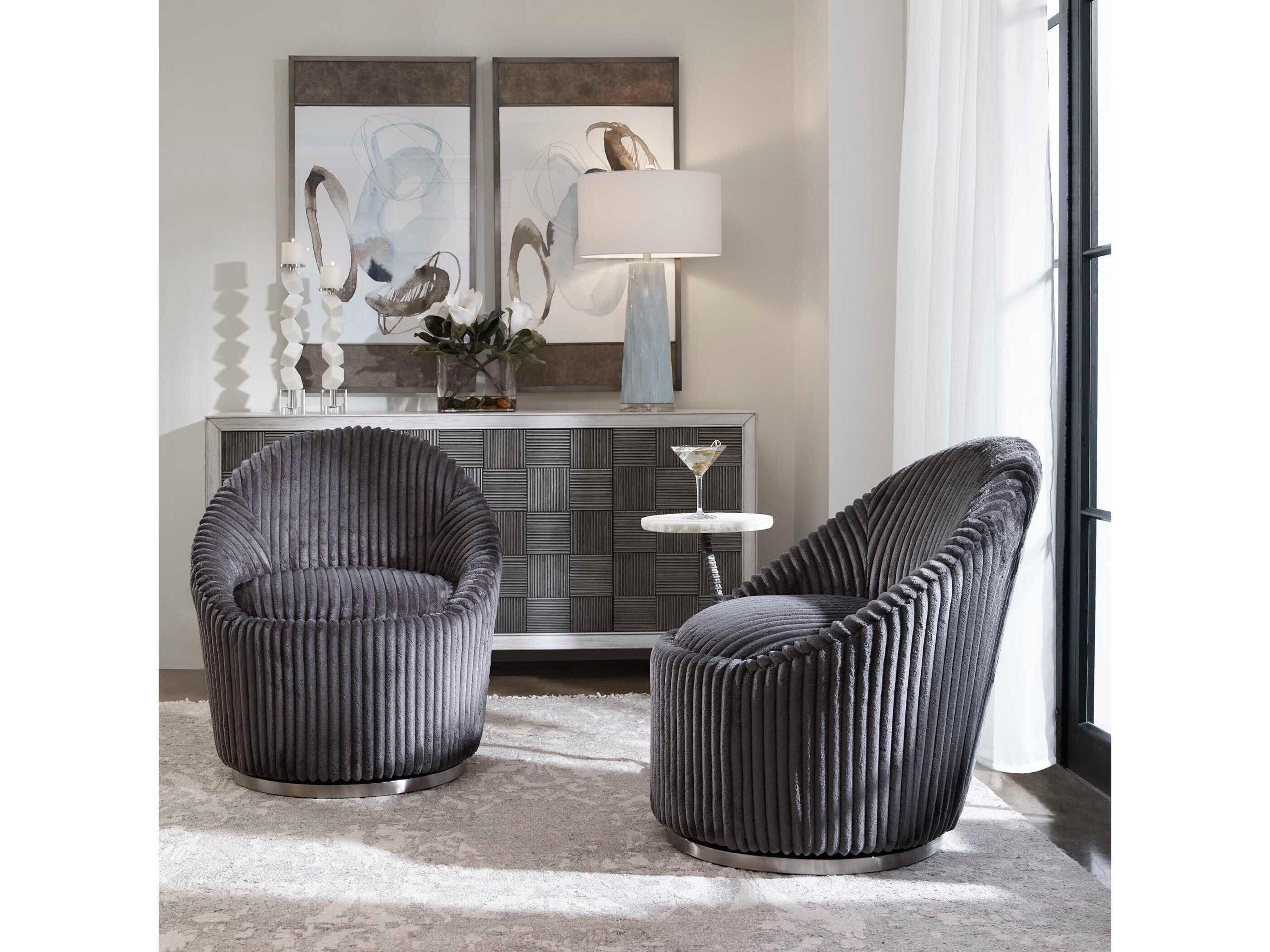 Uttermost Crue Swivel Gray Fabric Accent Chair