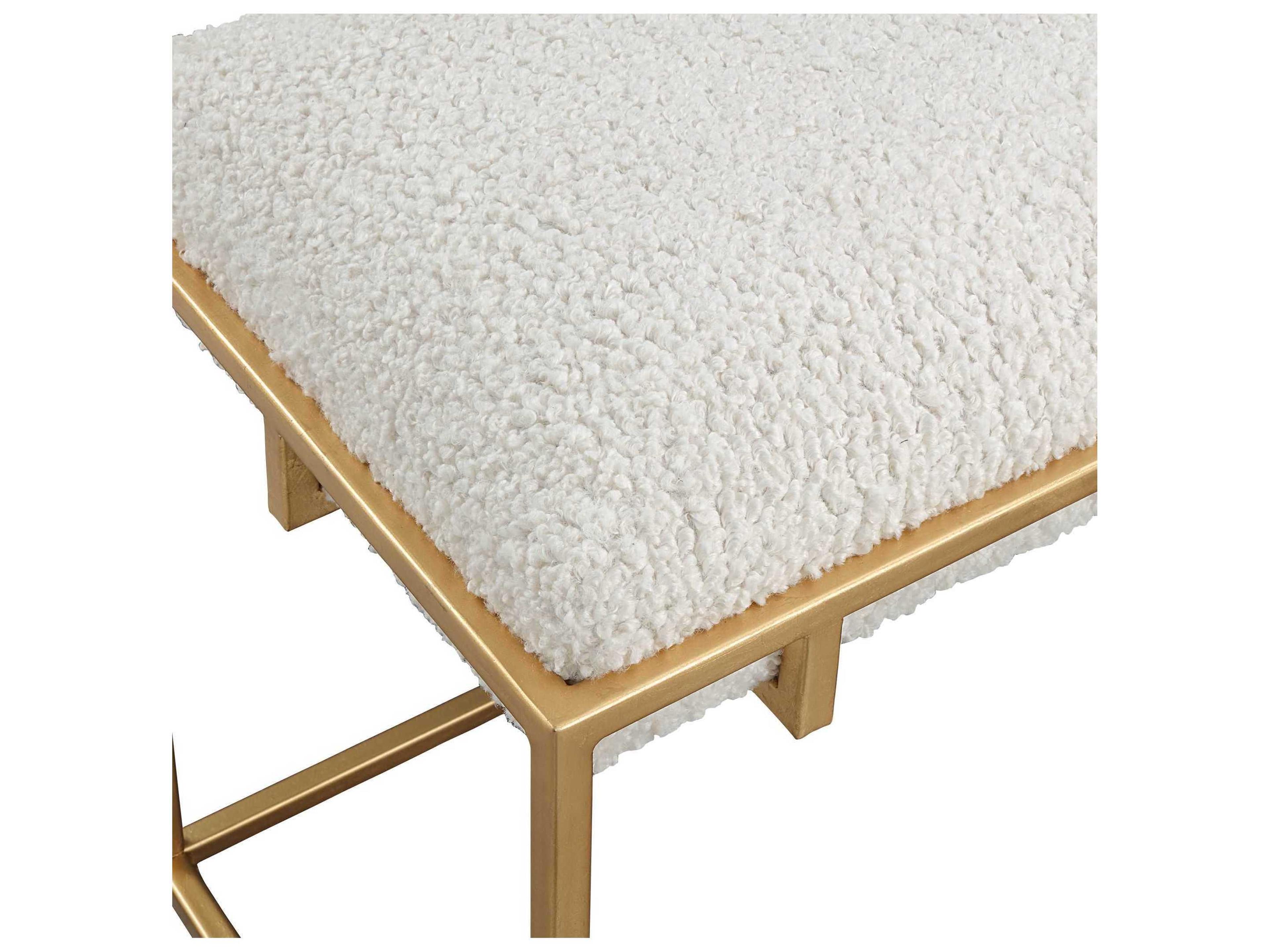 Uttermost Paradox White Gold Leaf Upholstered Accent Bench