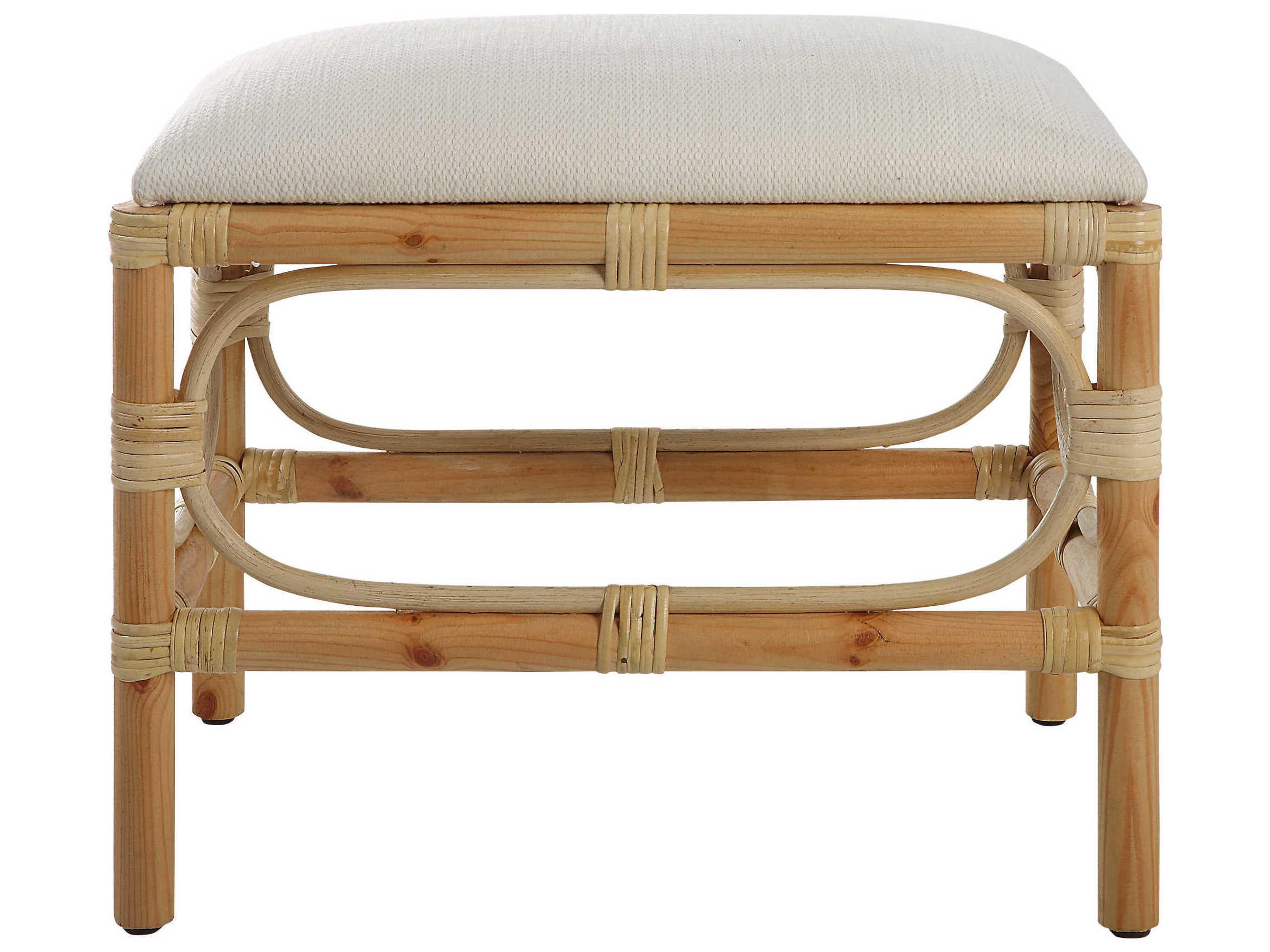 Uttermost Laguna White Rattan Upholstered Accent Bench