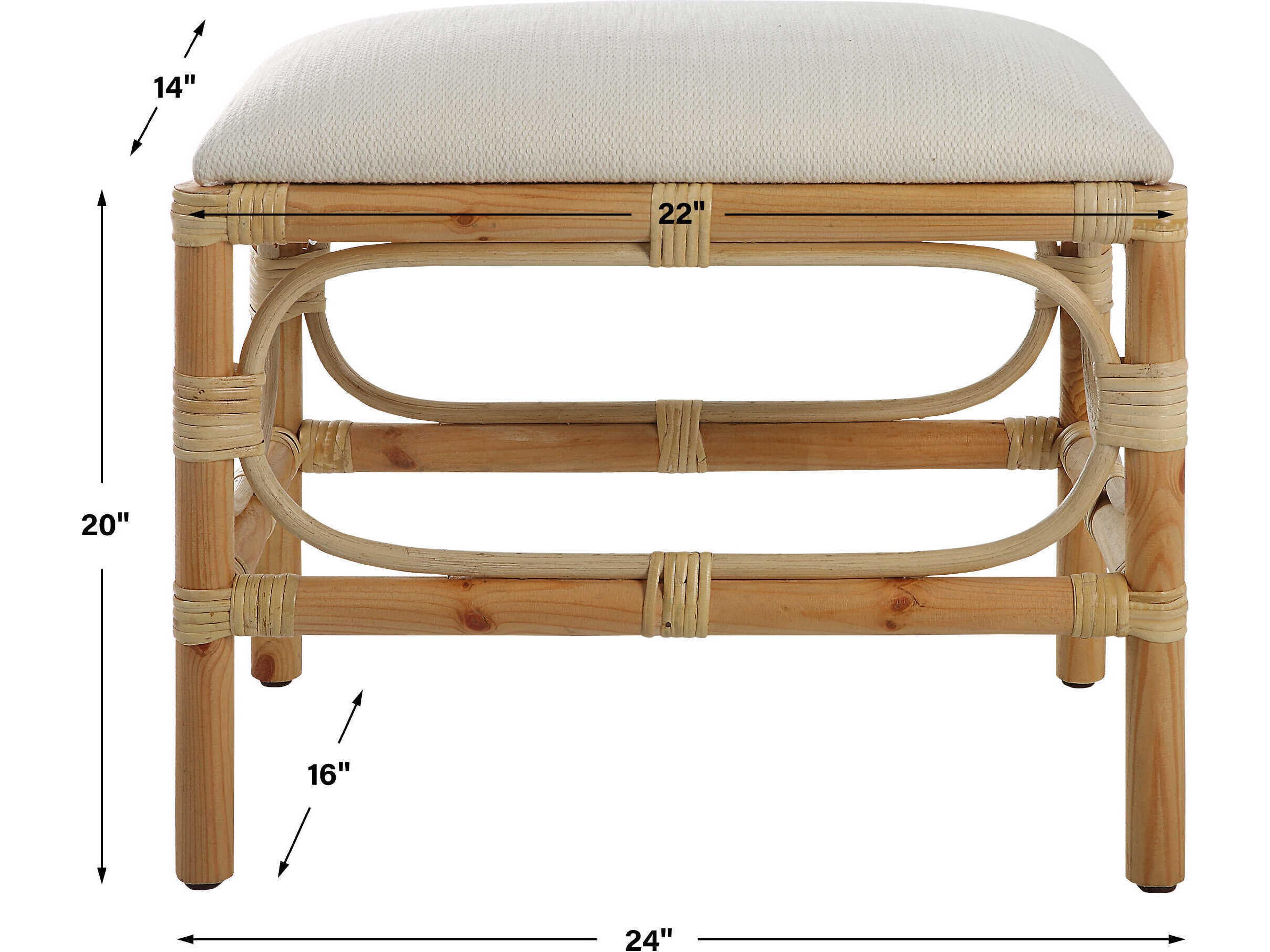 Uttermost Laguna White Rattan Upholstered Accent Bench