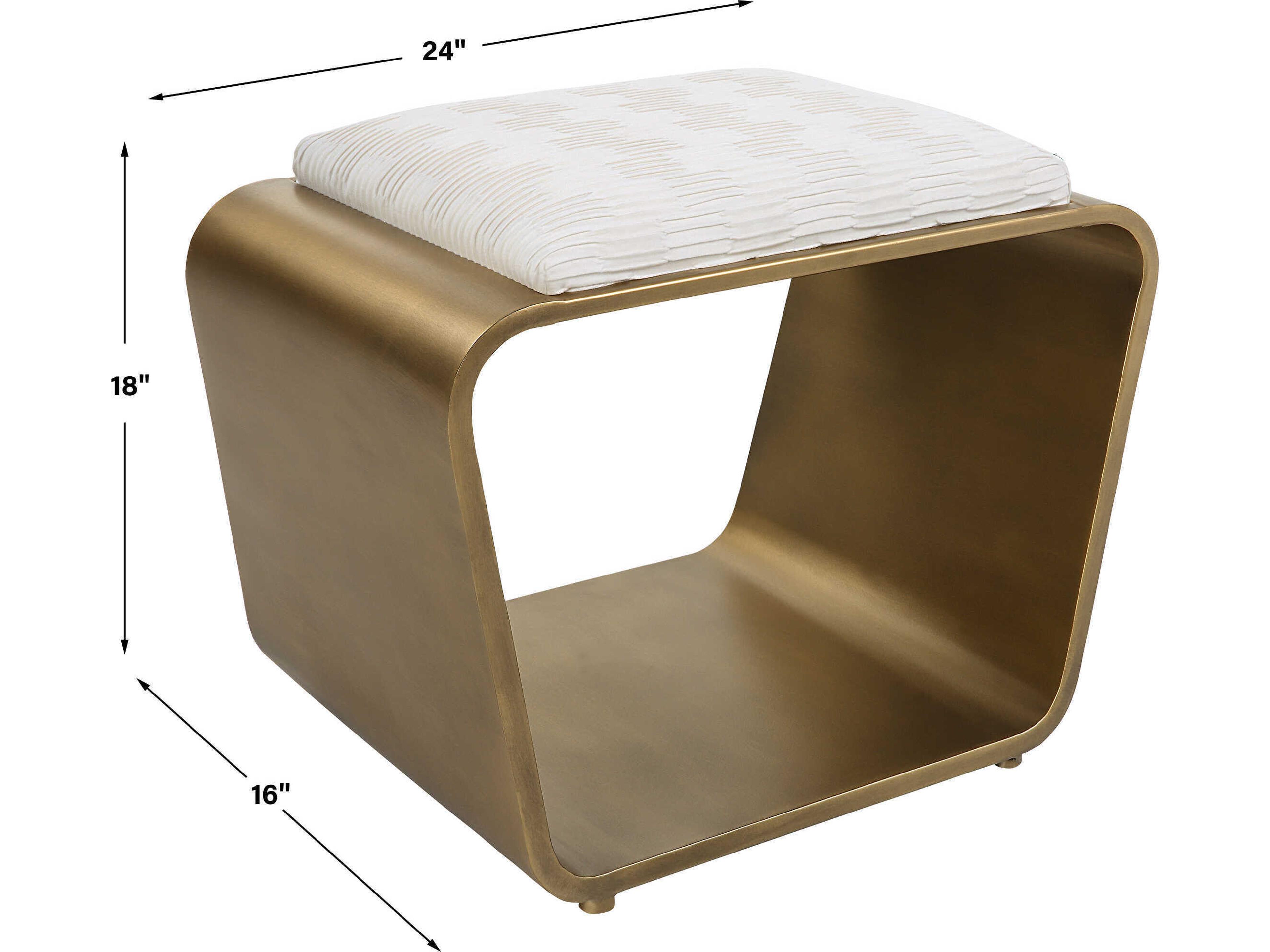 Hoop Off White Antique Gold Upholstered Accent Bench