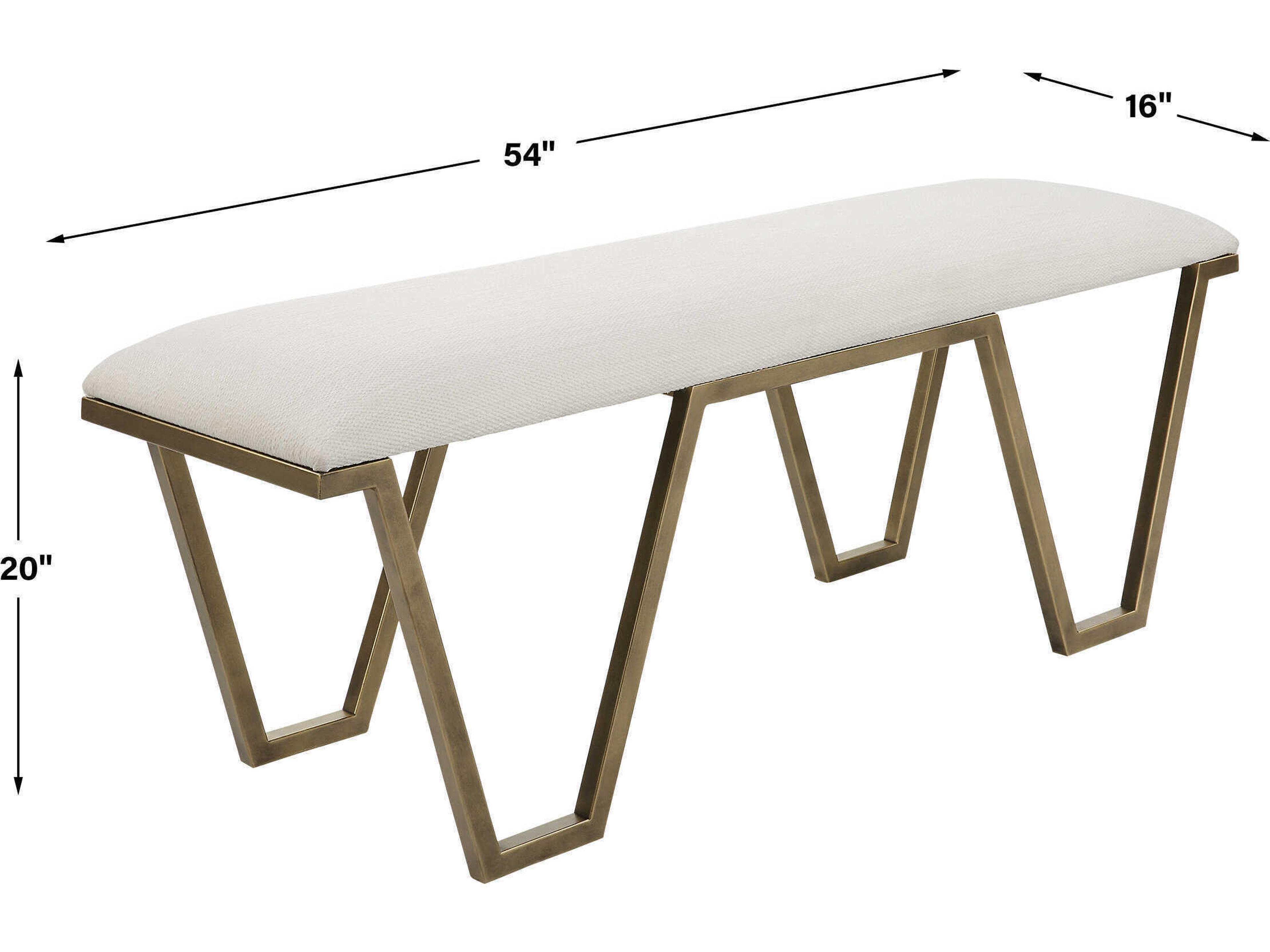 Uttermost Farrah White Antique Gold Leaf Upholstered Accent Bench