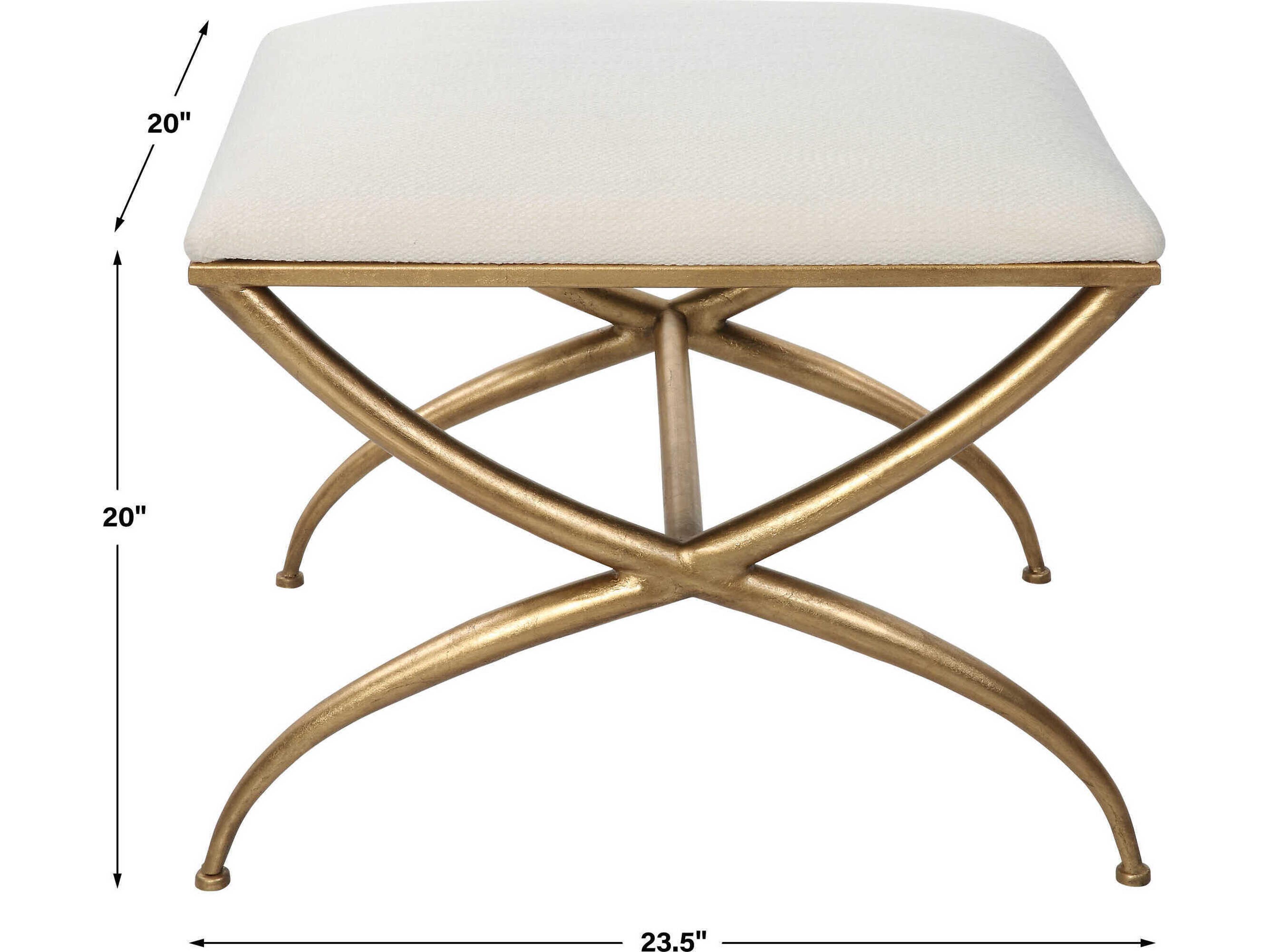 Uttermost Crossing White Gold Leaf Upholstered Accent Bench
