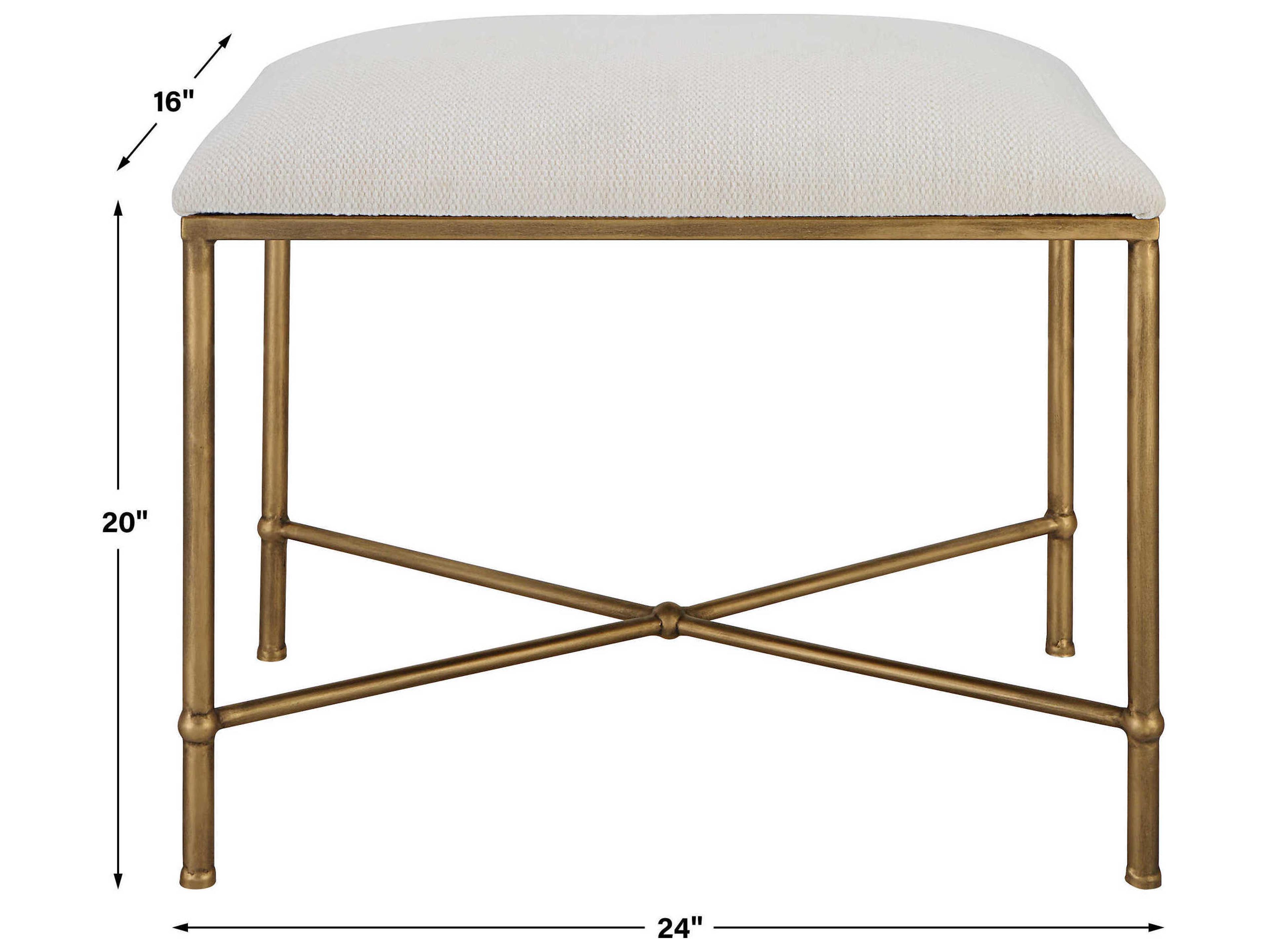 Uttermost Avenham White Antique Gold Upholstered Accent Bench