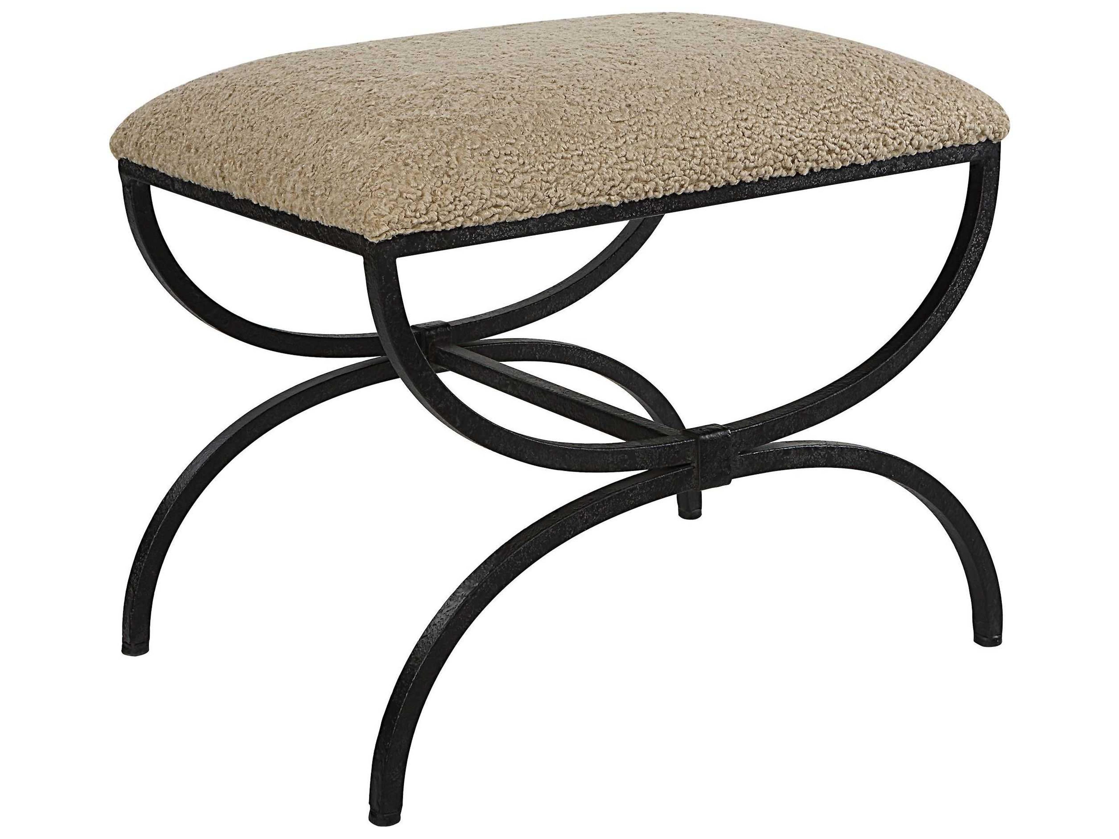 Aged Black Upholstered Accent Stool