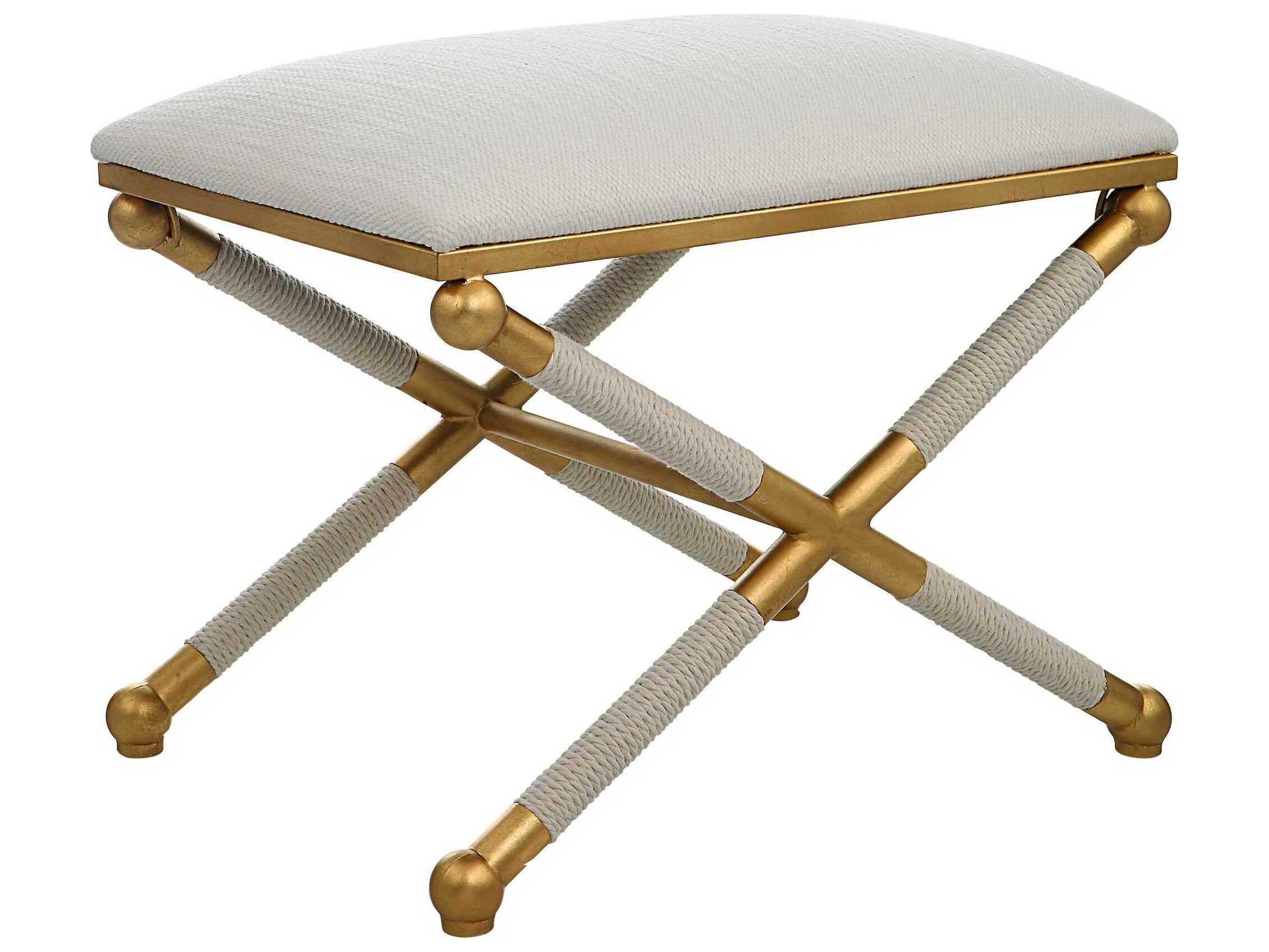 Gold Leaf Upholstered Accent Stool