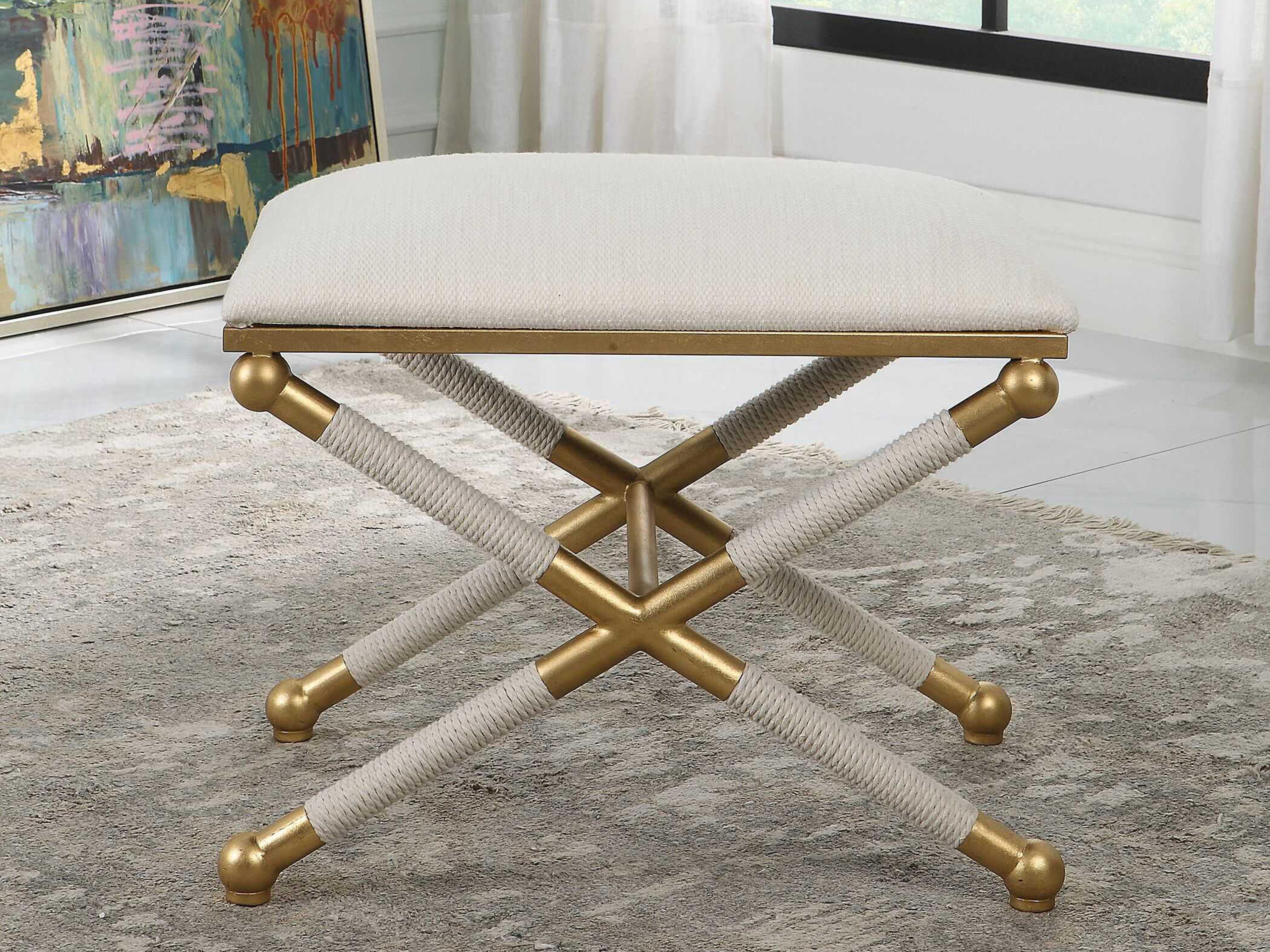 Uttermost Gold Leaf Upholstered Accent Stool