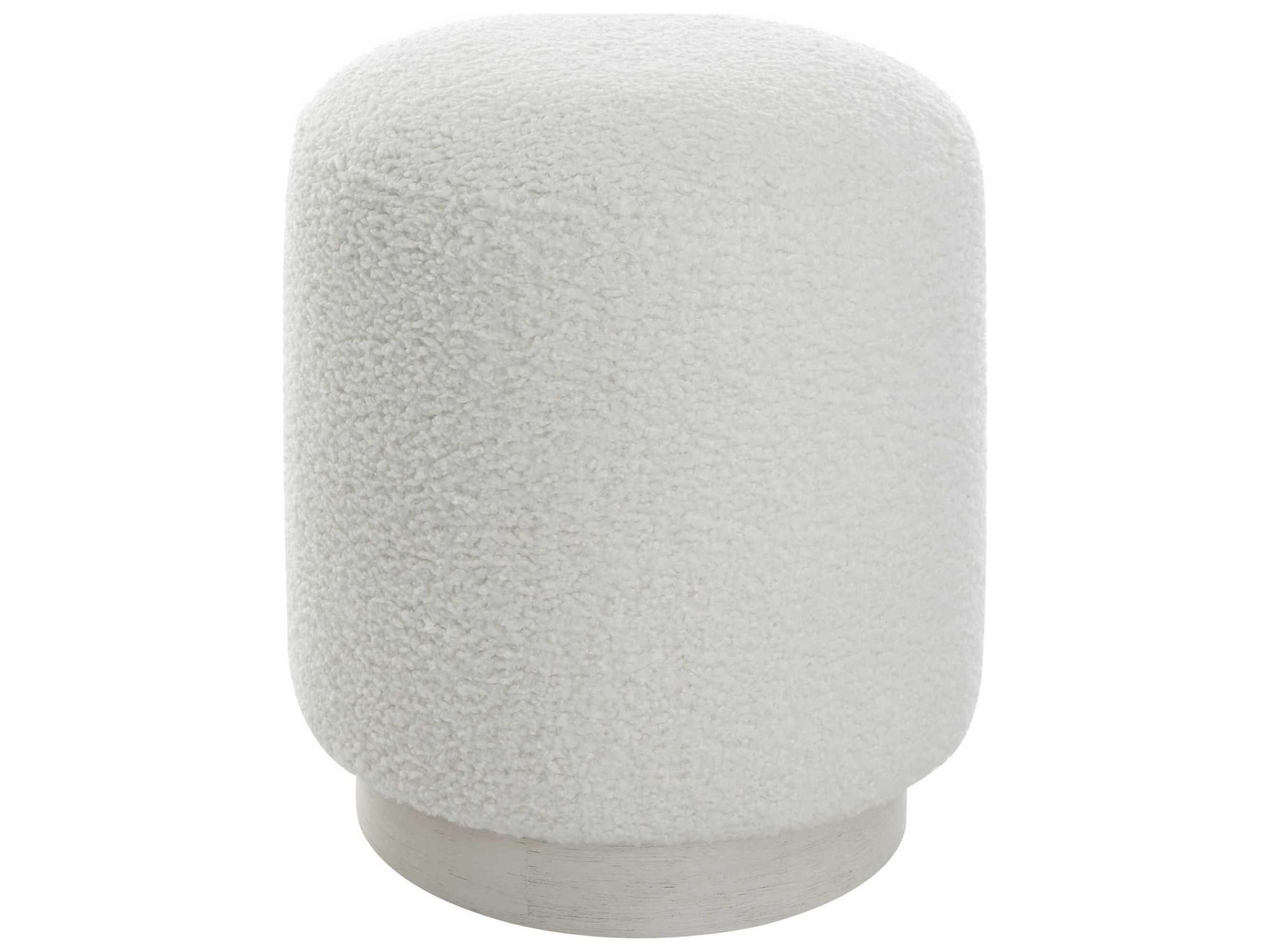 Avila White Faux Shearling Ottoman with Wire Brushed Oak Base