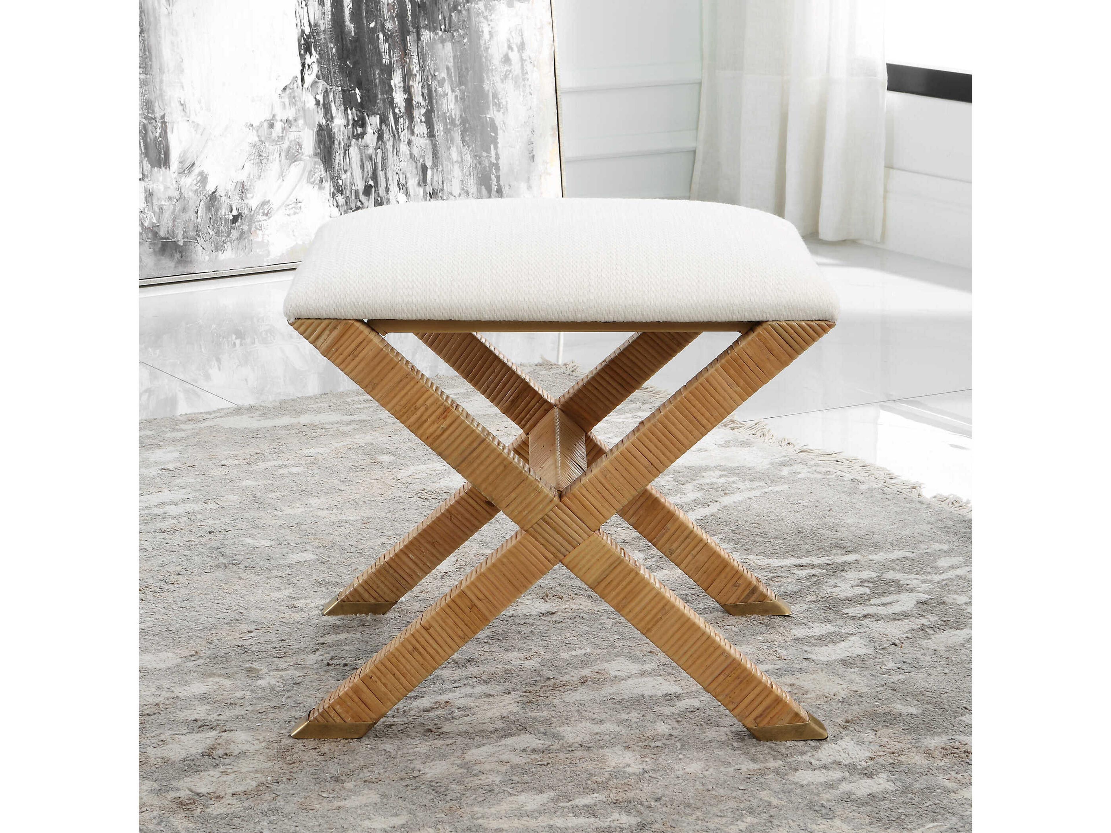 Uttermost White Natural Brown Upholstered Accent Stool