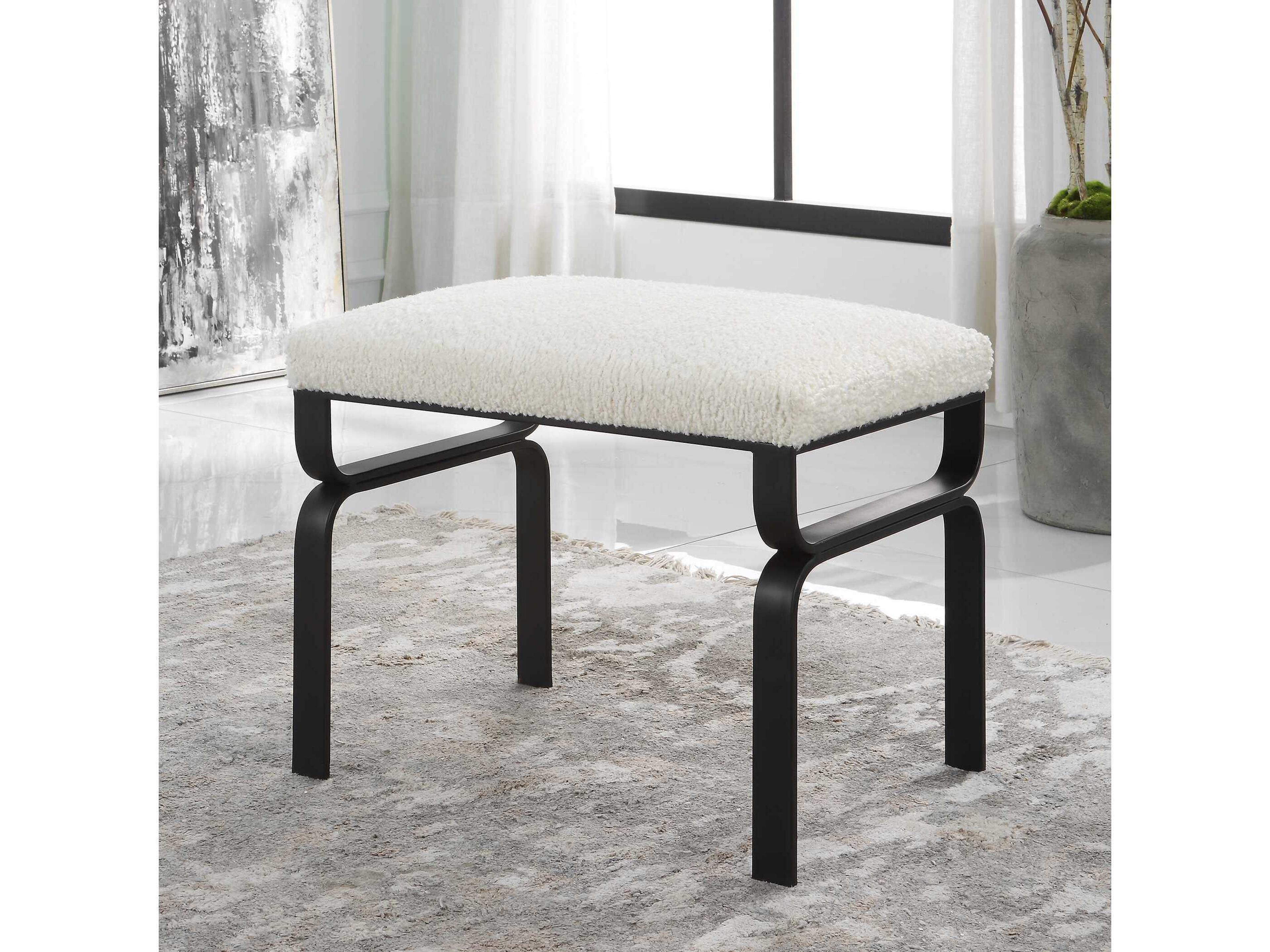 Uttermost White Black Upholstered Accent Stool