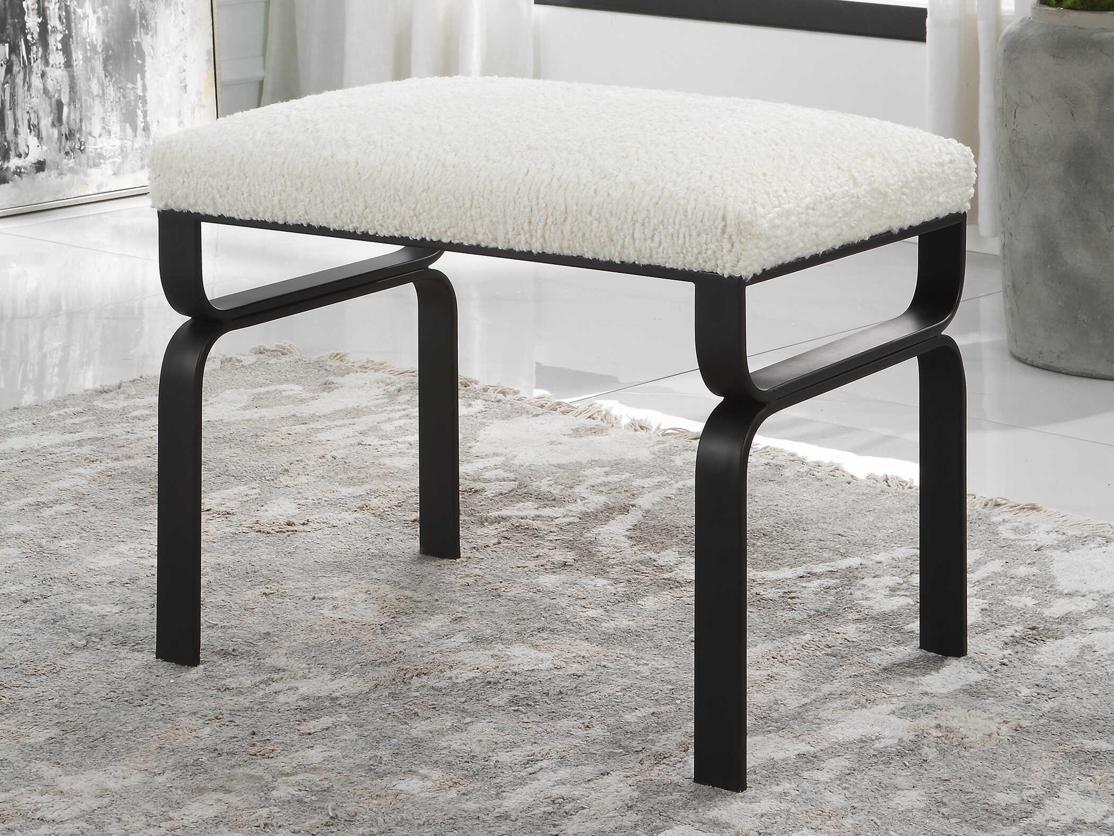 Uttermost White Black Upholstered Accent Stool