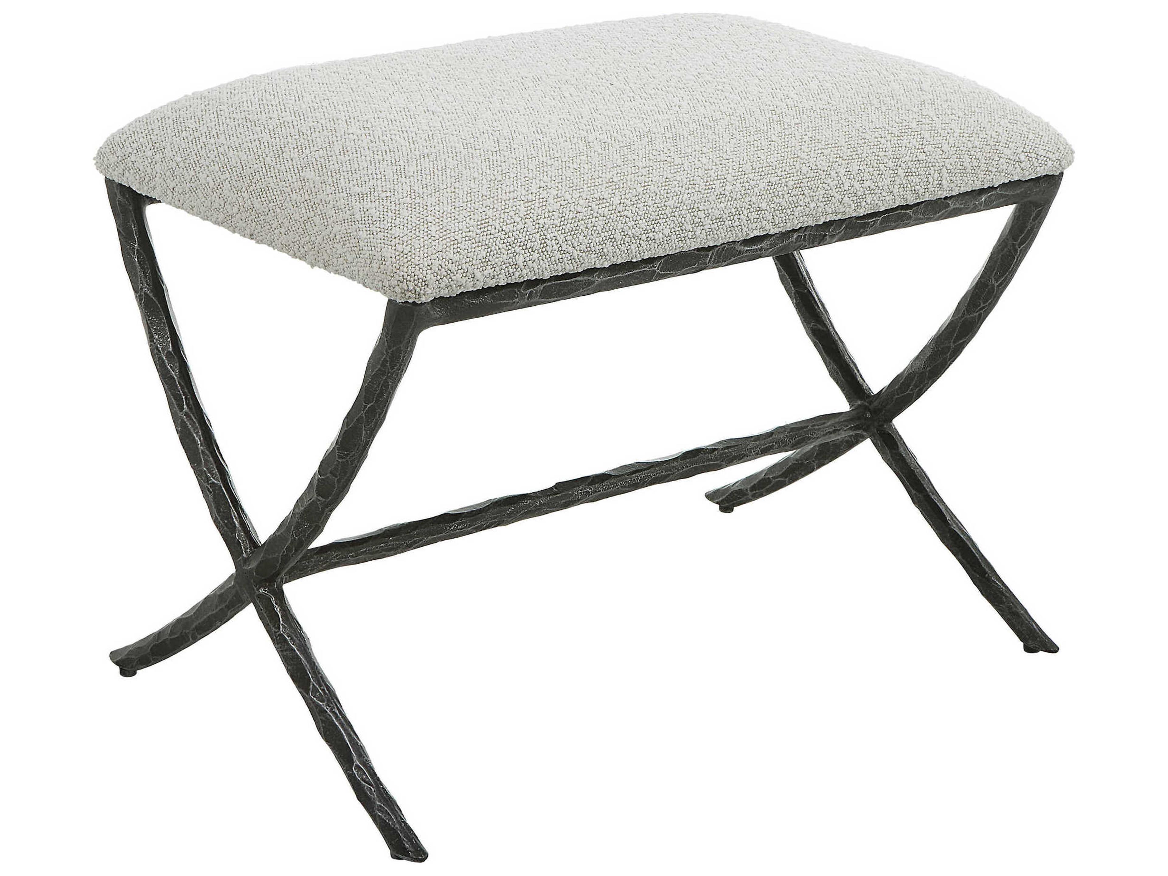 Uttermost Warm Gray Distressed Charcoal Upholstered Accent Stool