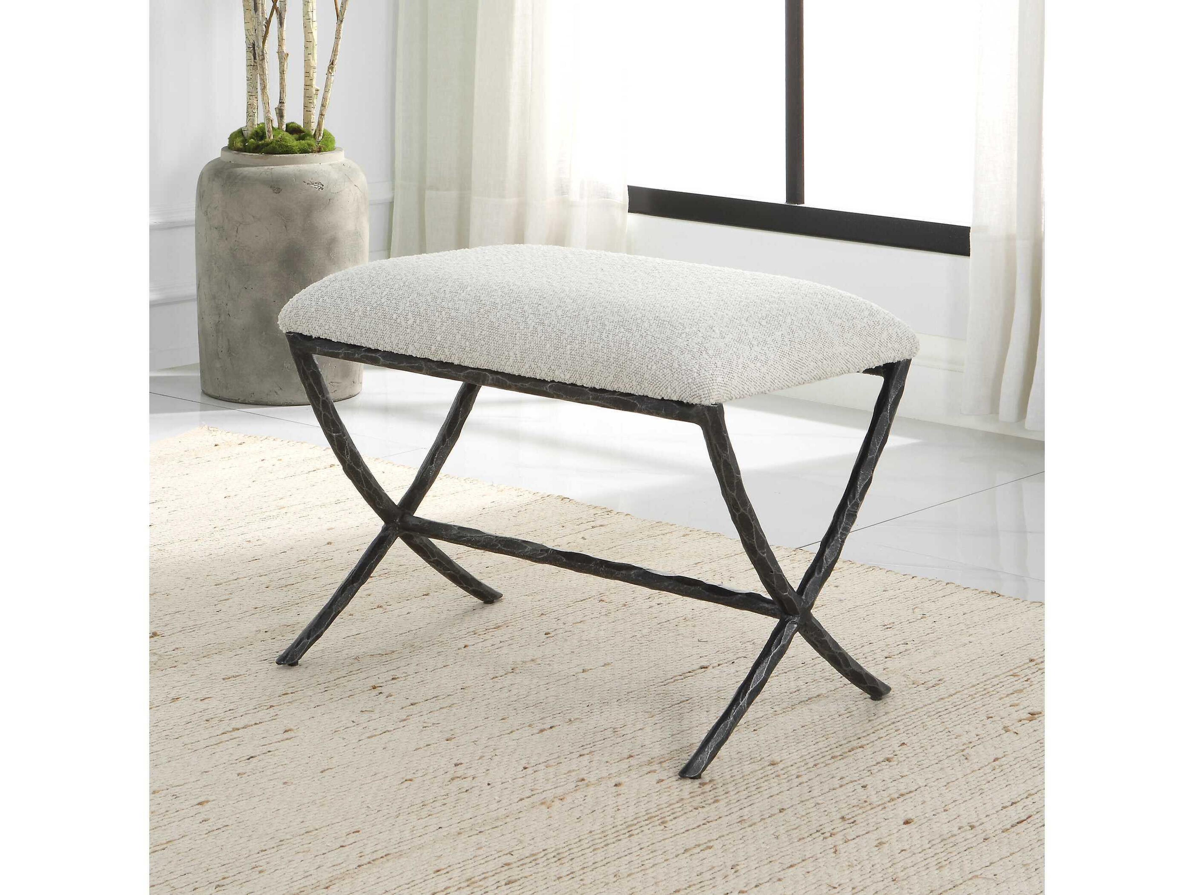 Uttermost Warm Gray Distressed Charcoal Upholstered Accent Stool