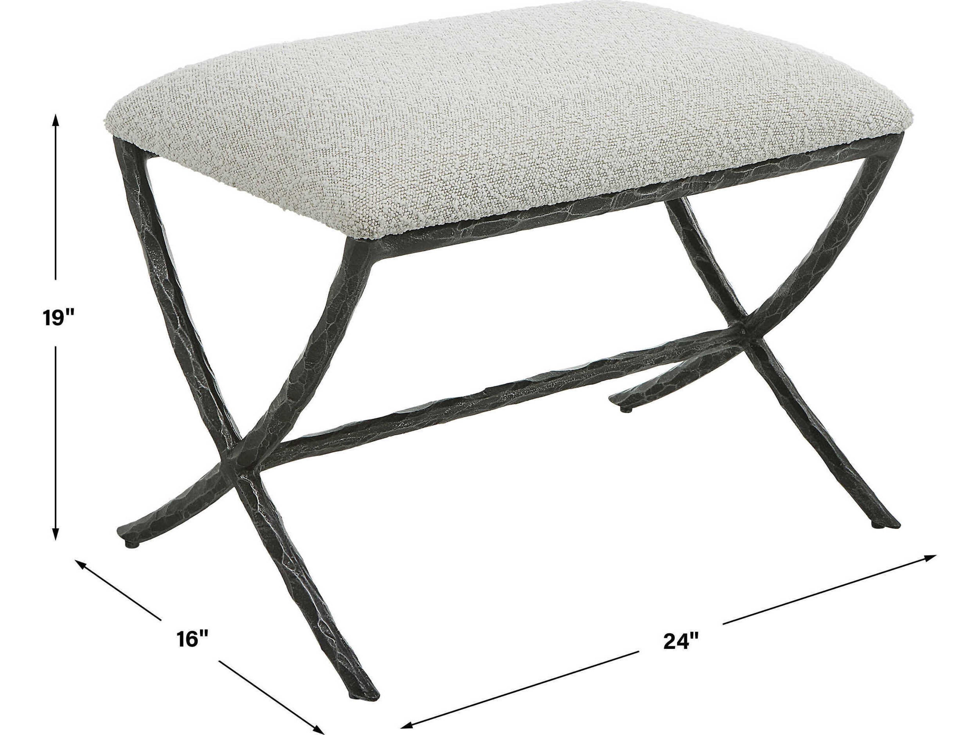 Uttermost Warm Gray Distressed Charcoal Upholstered Accent Stool
