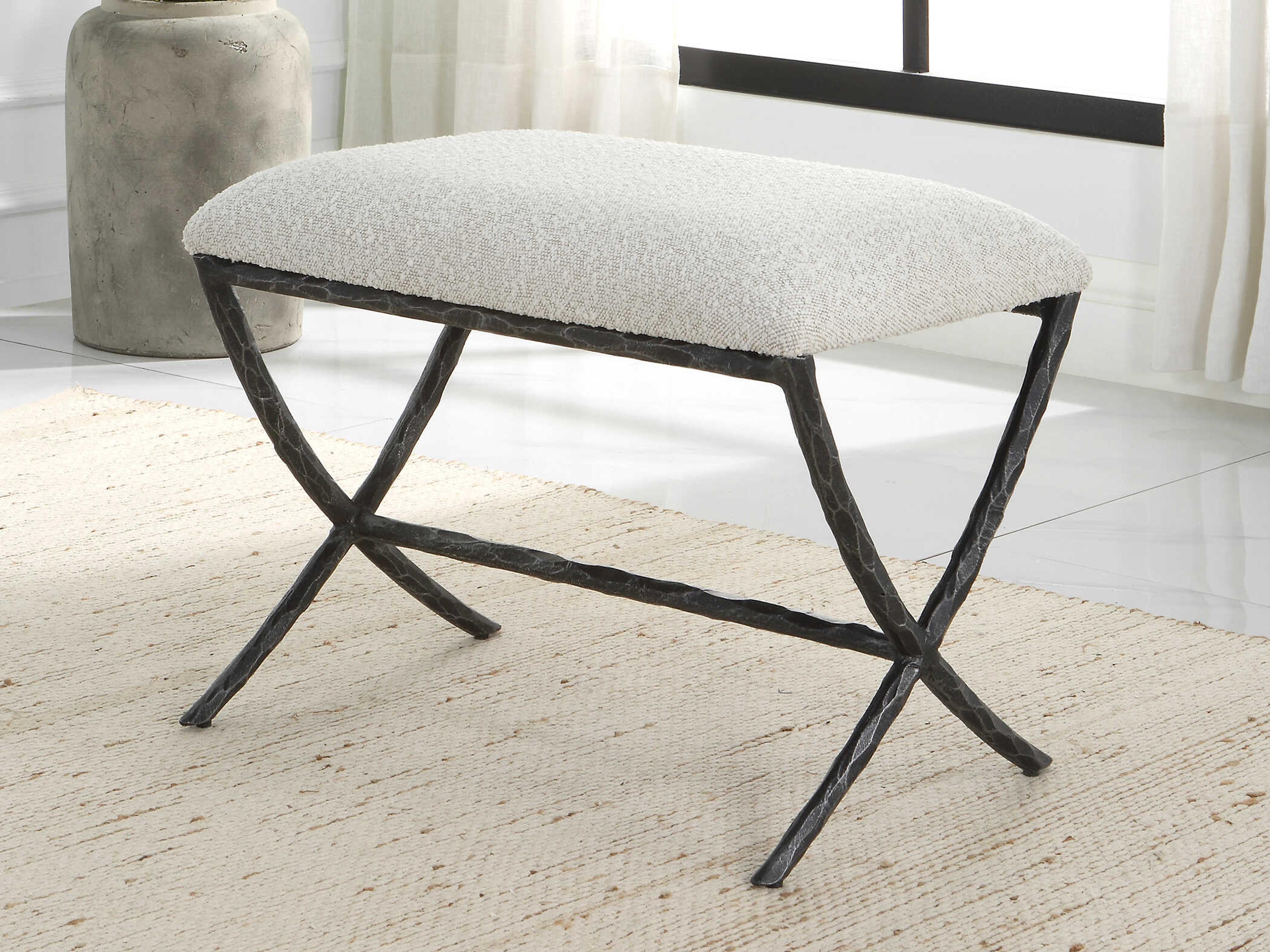 Uttermost Warm Gray Distressed Charcoal Upholstered Accent Stool
