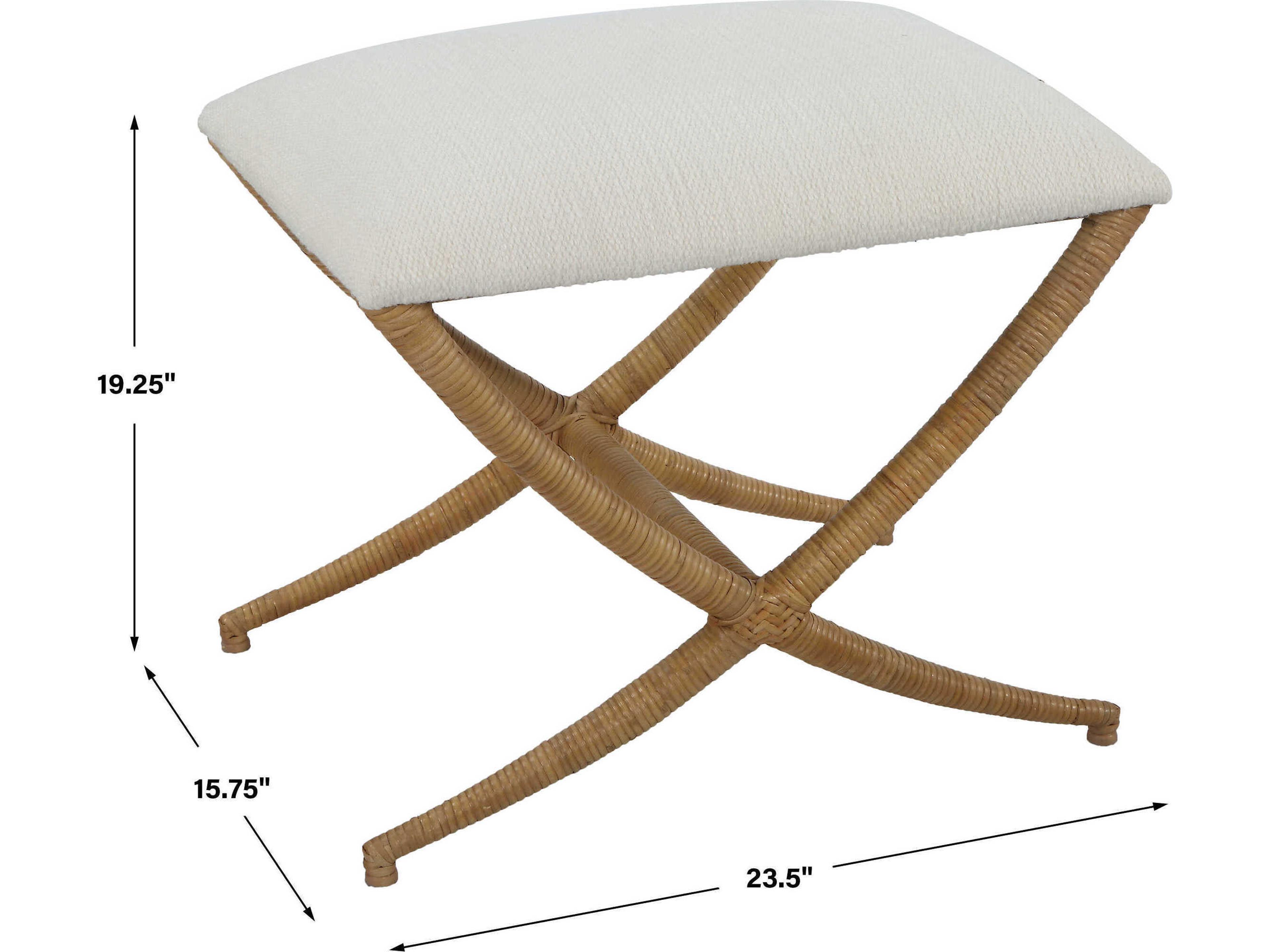 Uttermost Crisp White Natural Brown Upholstered Accent Stool