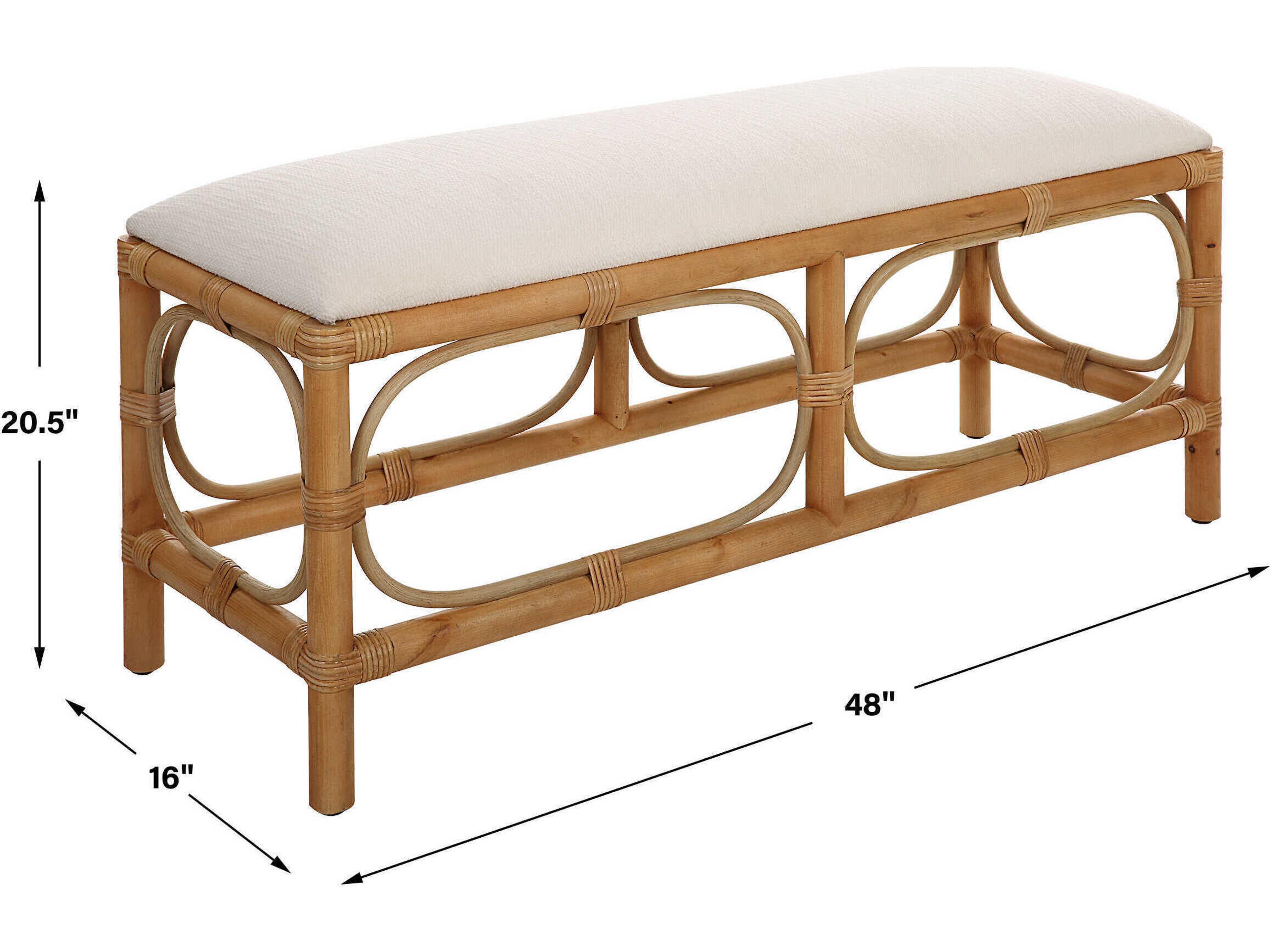 Uttermost White Natural Brown Upholstered Accent Bench