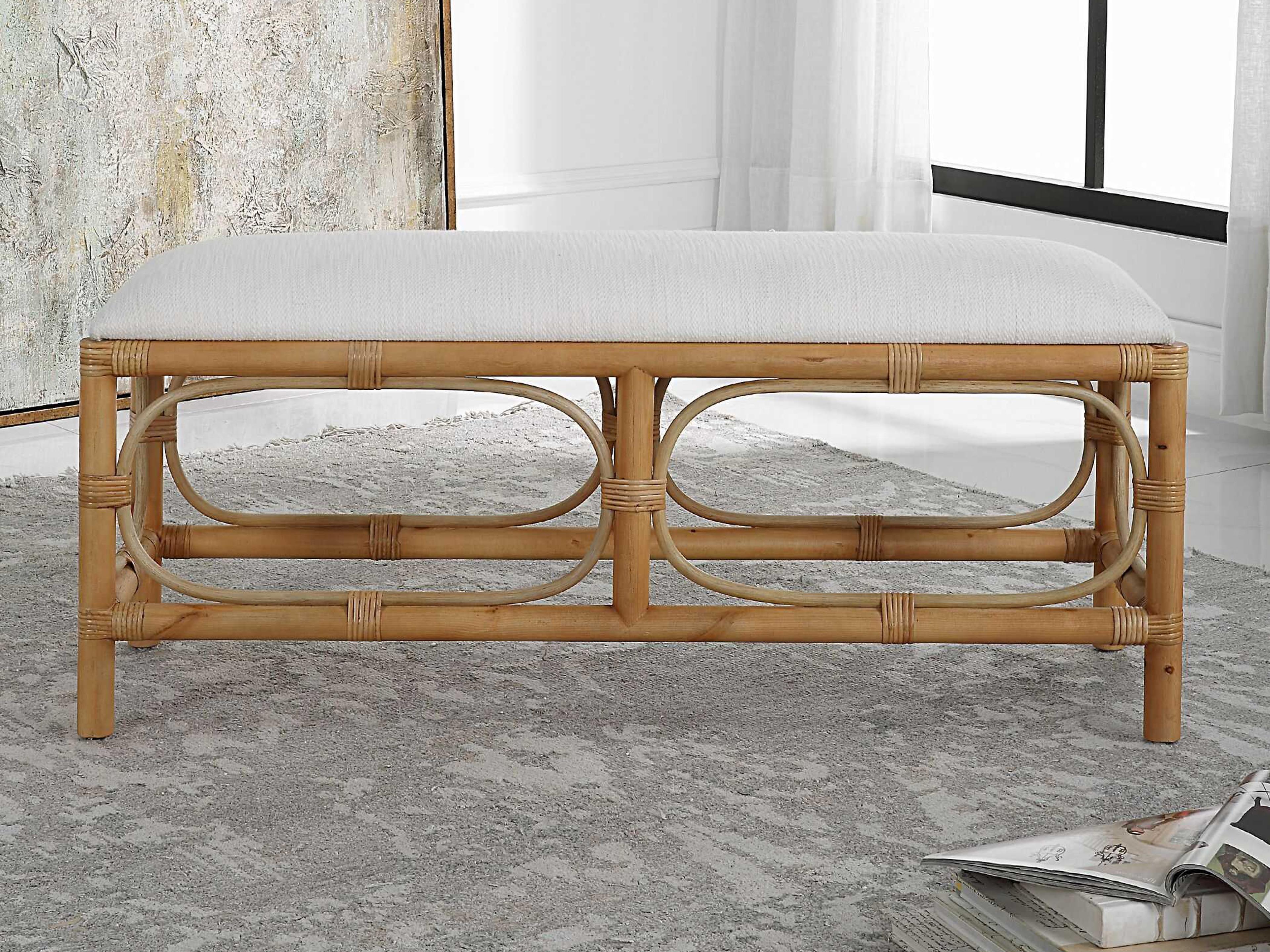 Uttermost White Natural Brown Upholstered Accent Bench