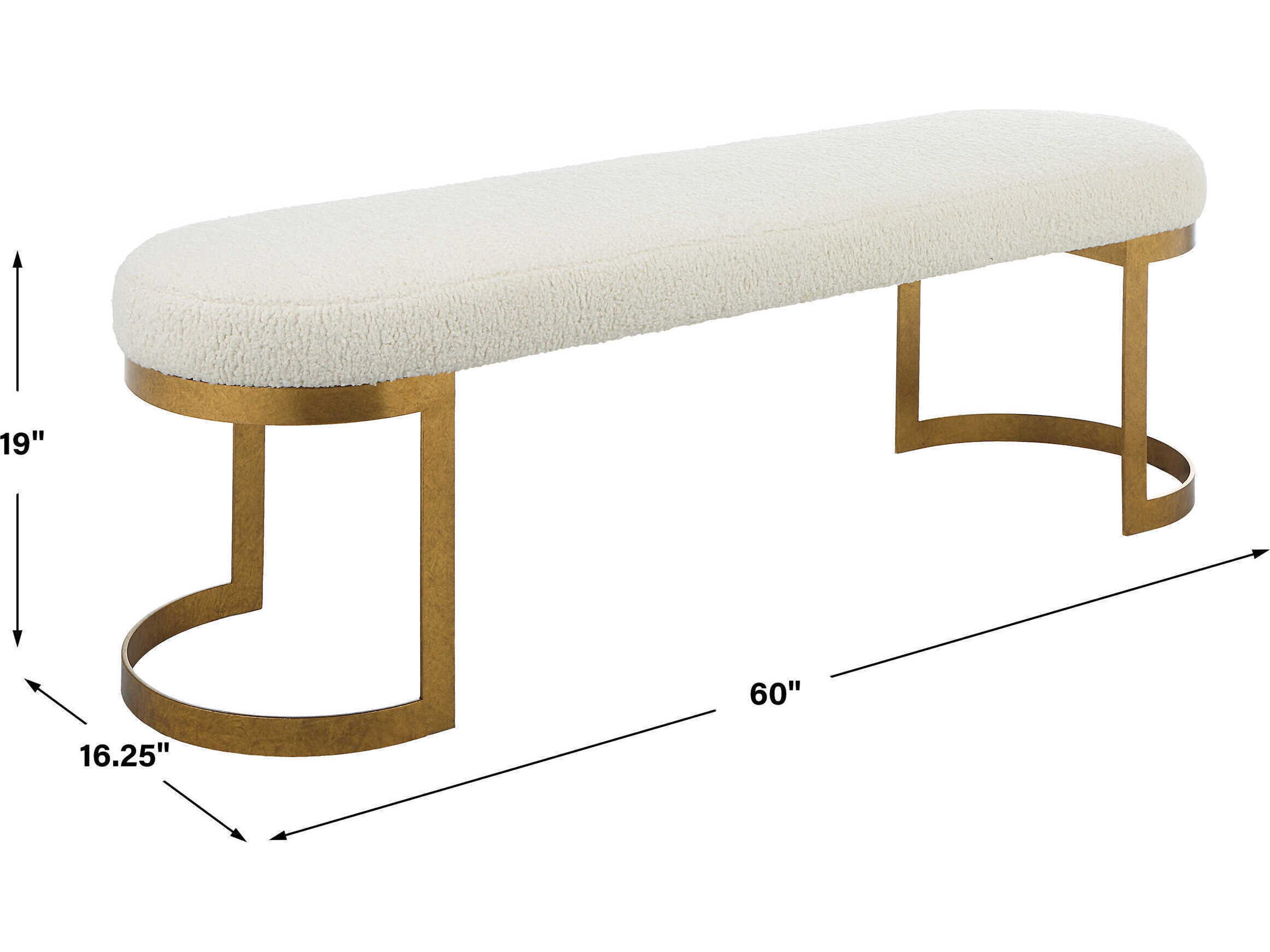 Uttermost Natural Antique Gold Leaf White Upholstered Accent Bench