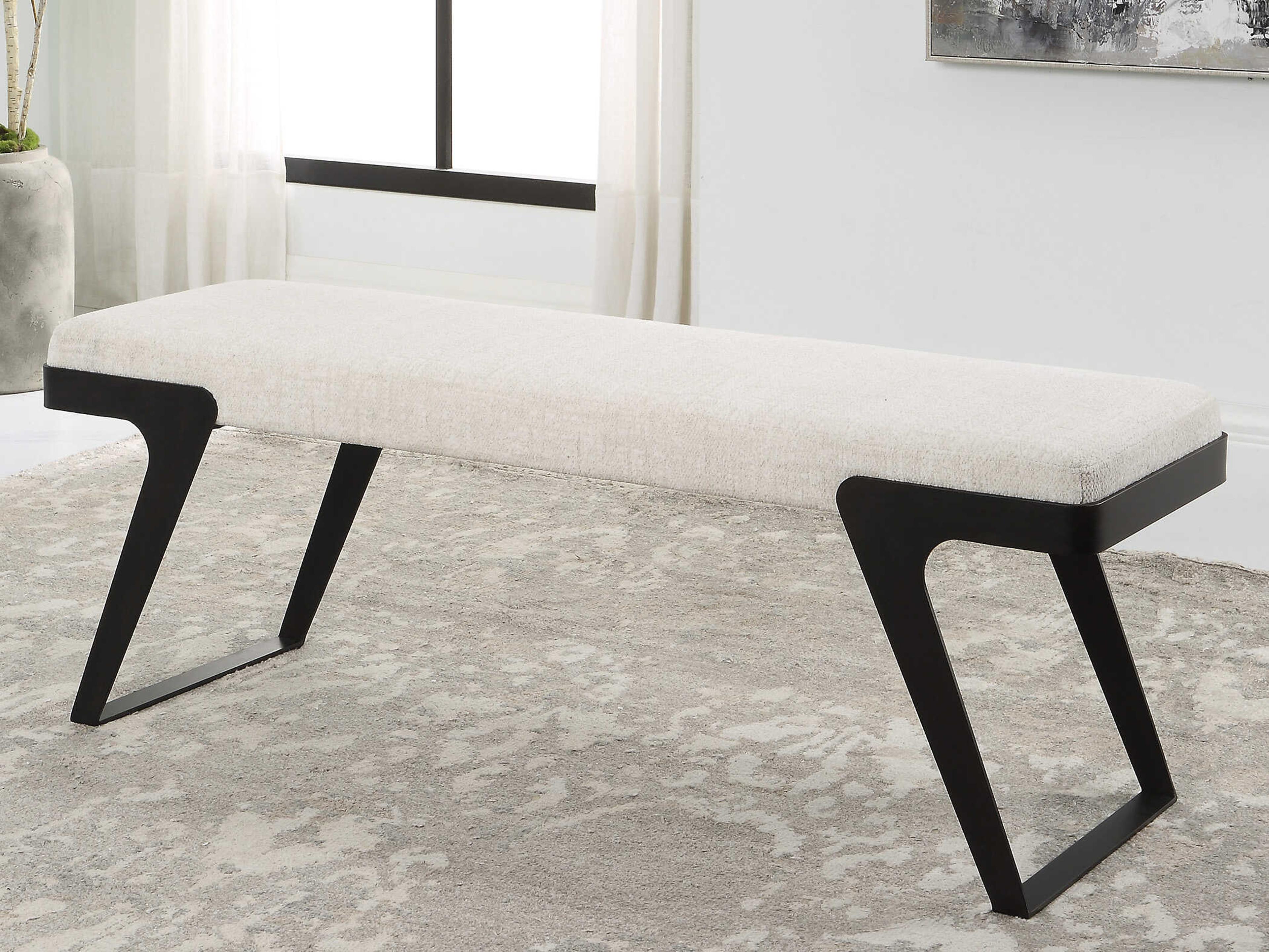Uttermost White Aged Black Upholstered Accent Bench