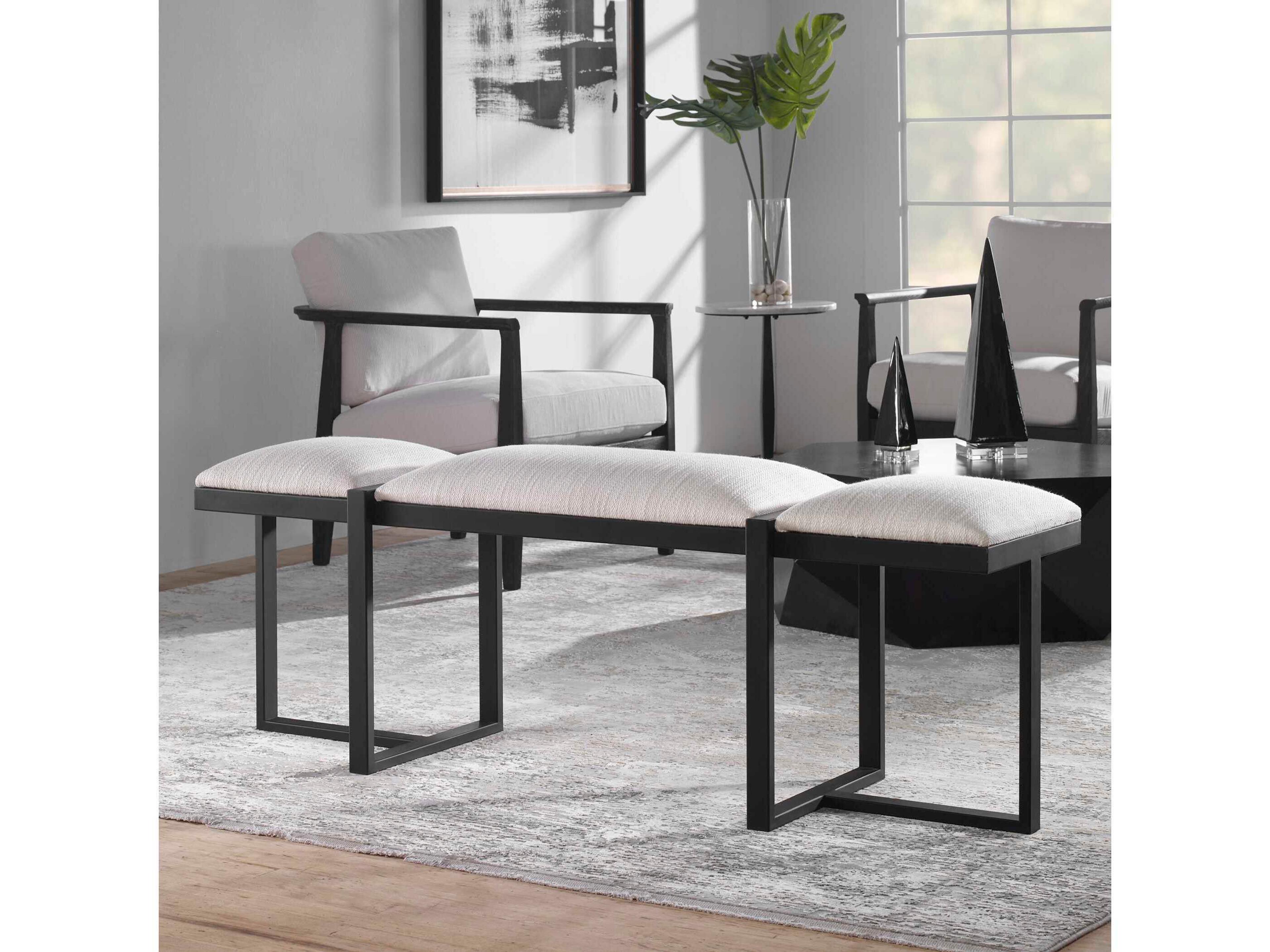 Uttermost White Black Upholstered Accent Bench