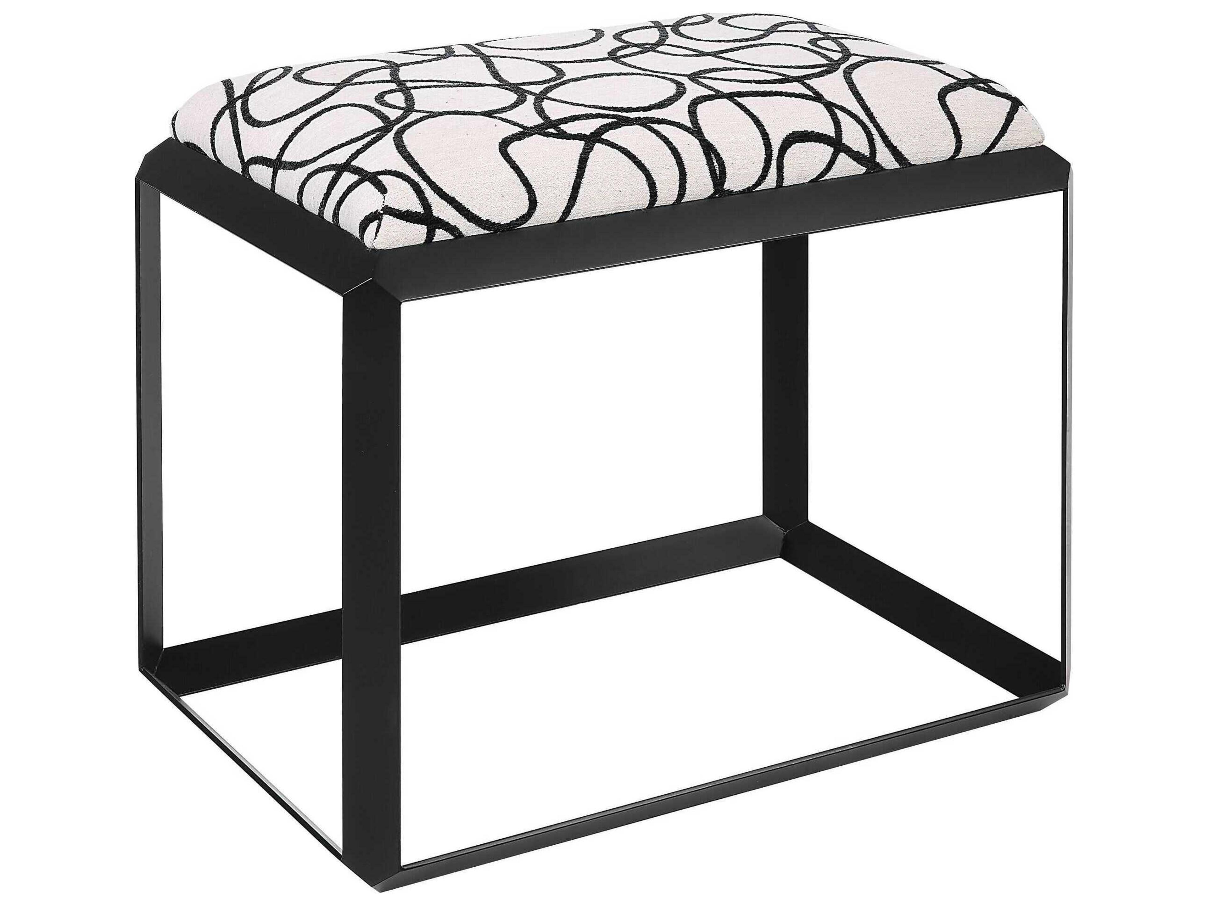 Stone Gray Black Upholstered Accent Stool