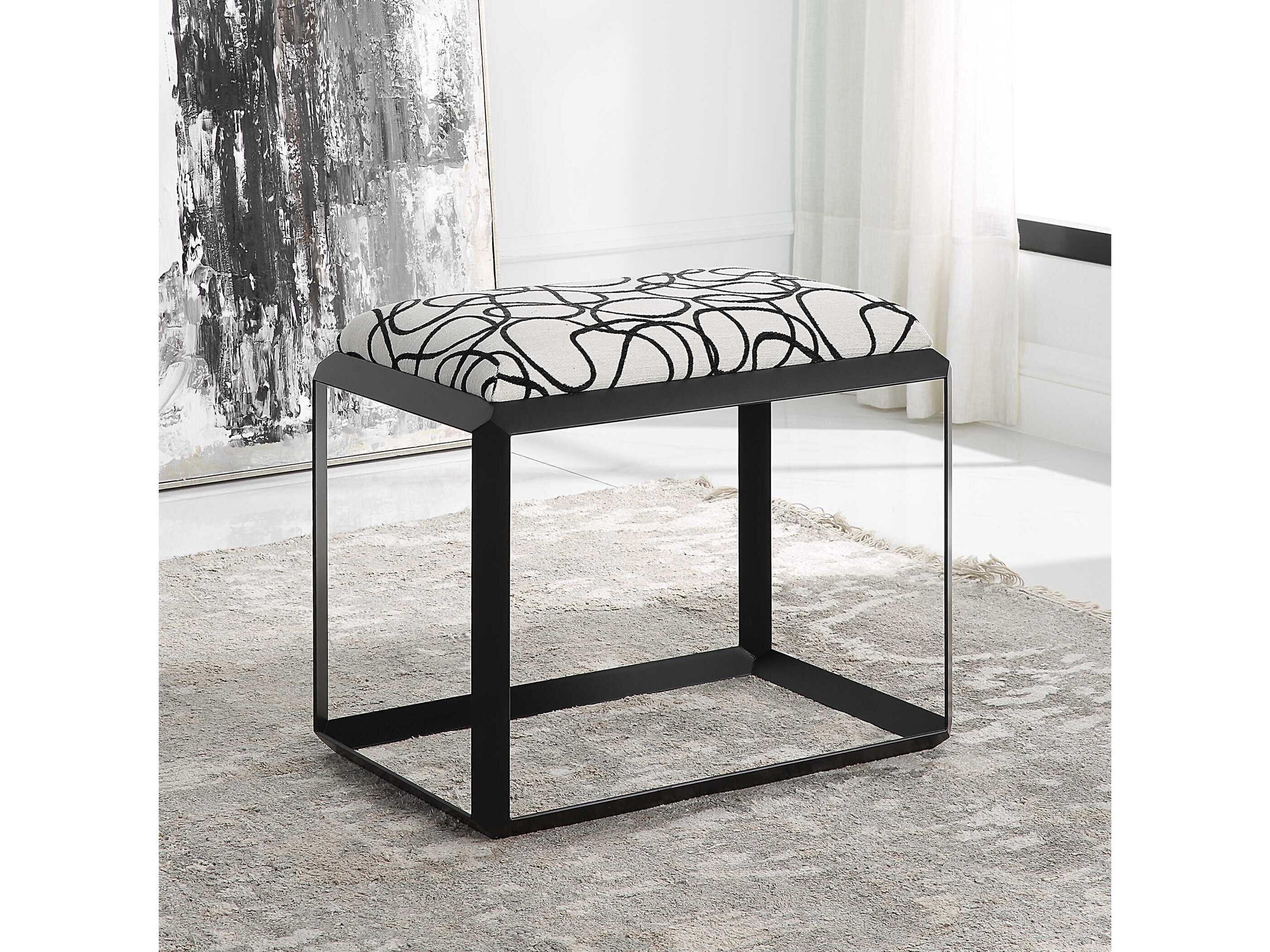 Uttermost Stone Gray Black Upholstered Accent Stool