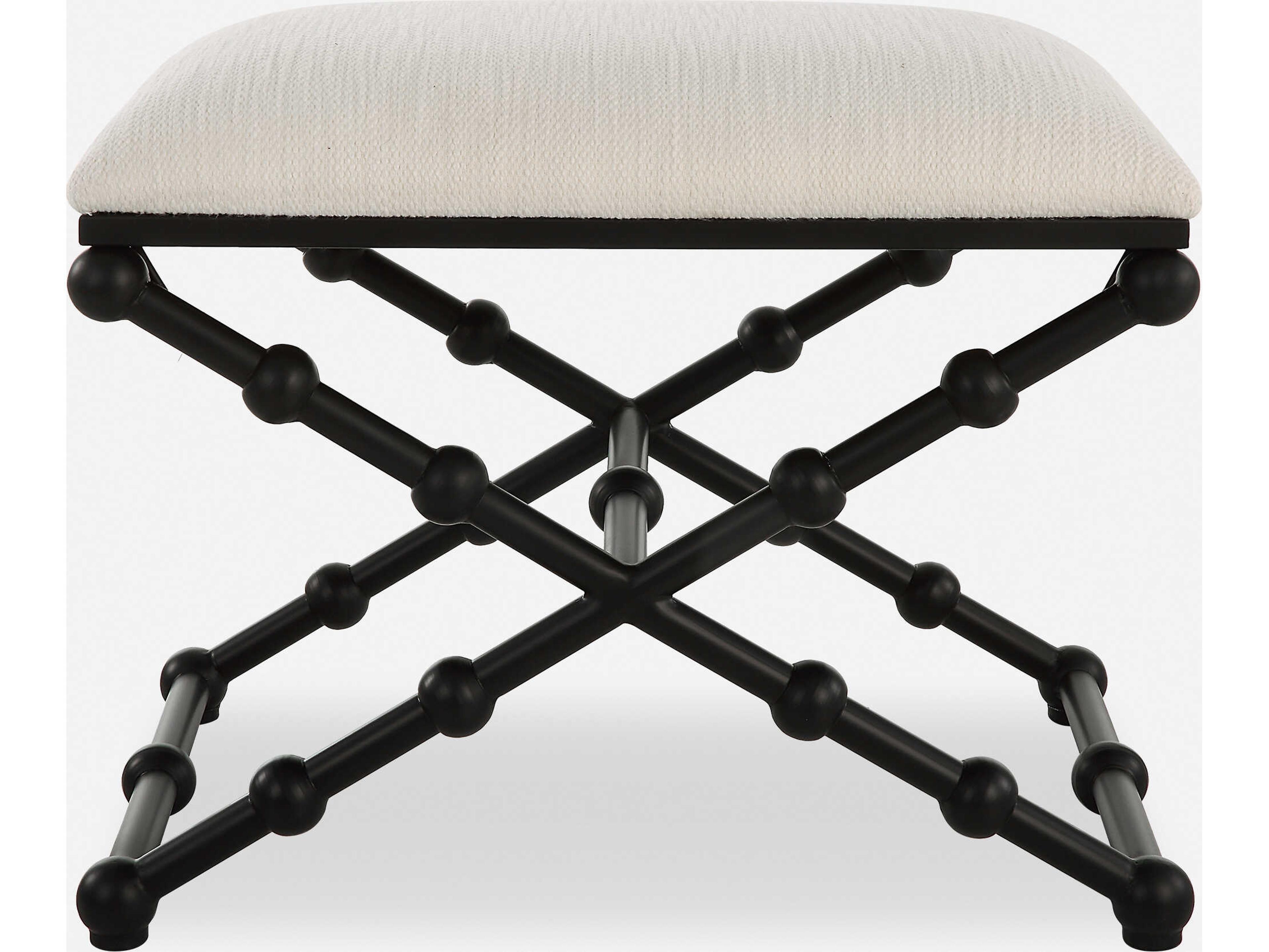 Uttermost Iron Crisp White Satin Black Upholstered Accent Bench