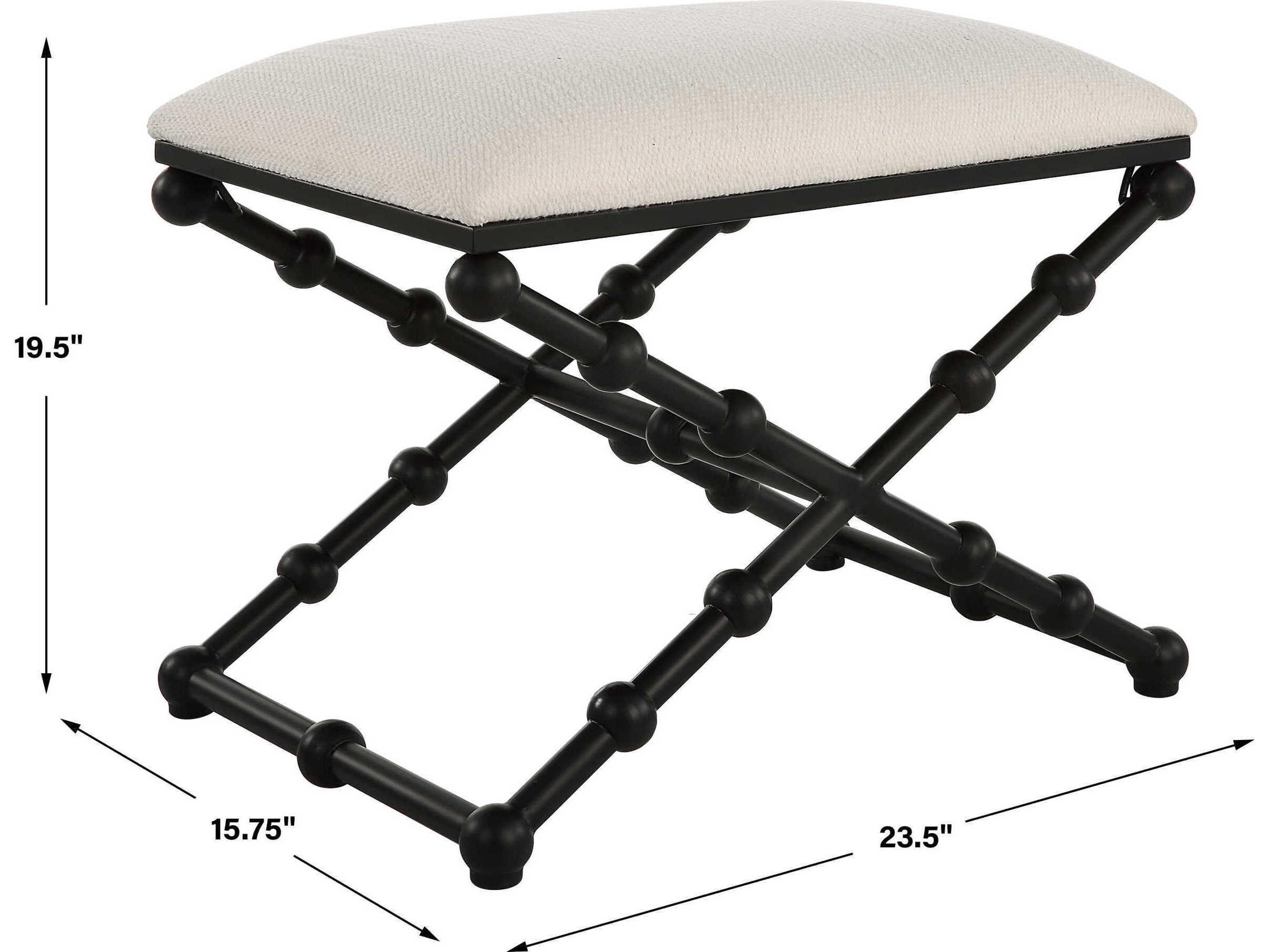 Uttermost Iron Crisp White Satin Black Upholstered Accent Bench