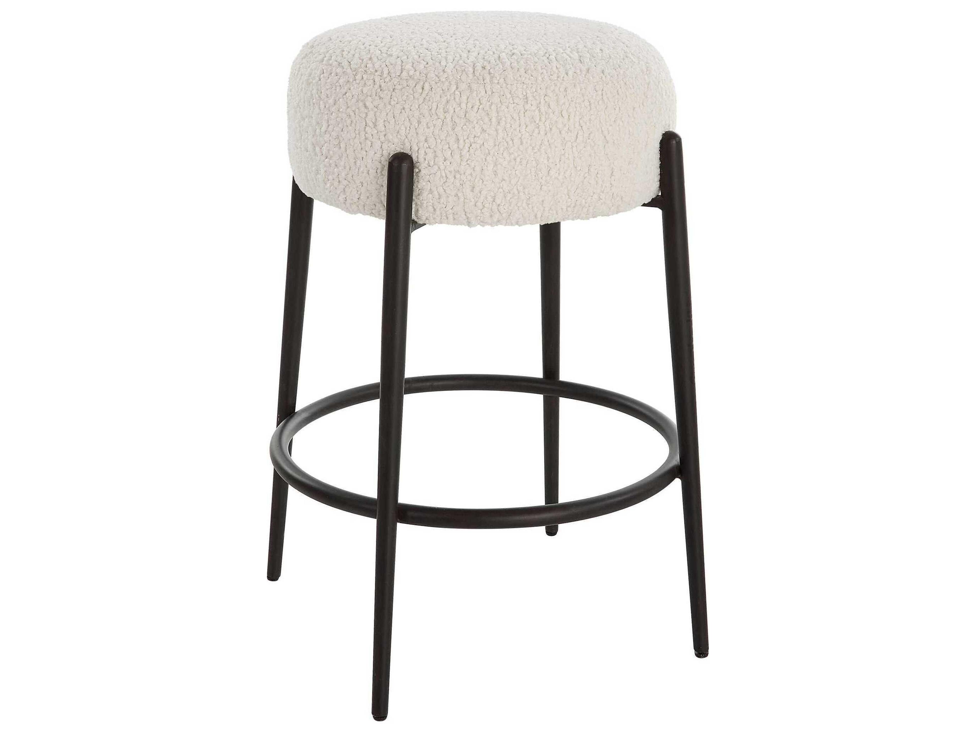 Arles Upholstered Hardwood White Satin Black Counter Stool