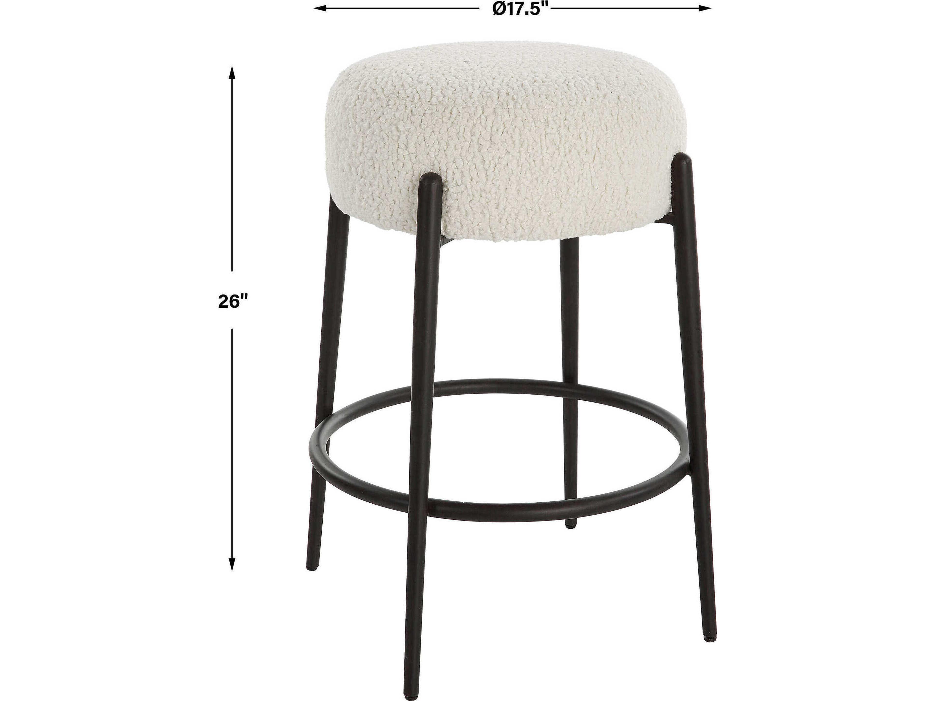 Uttermost Arles Upholstered Hardwood White Satin Black Counter Stool