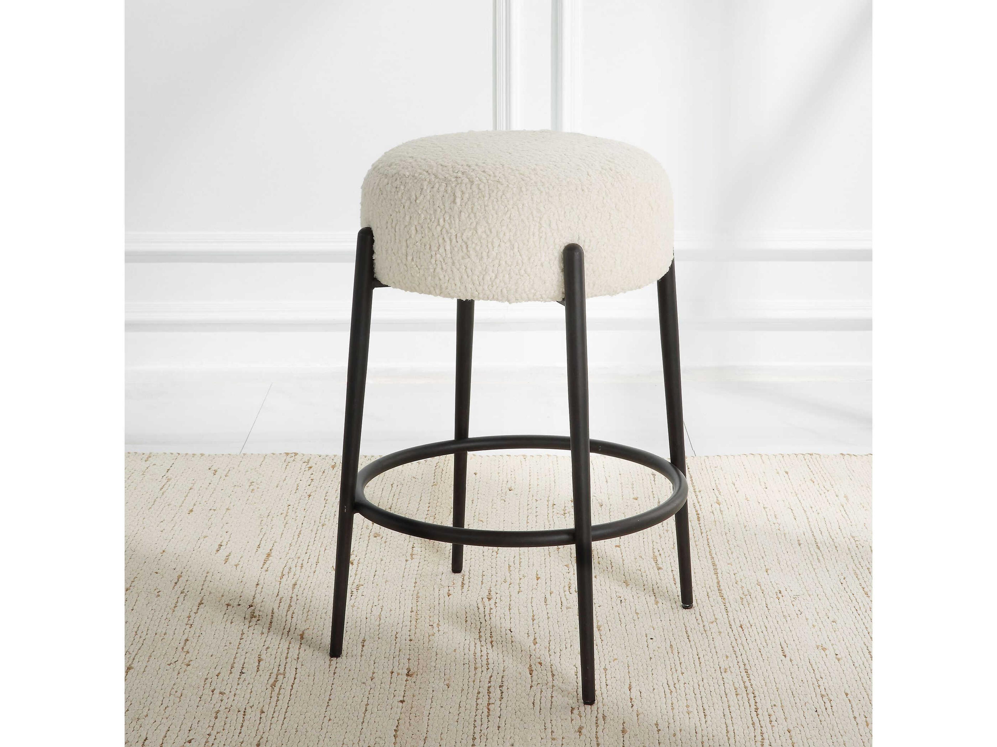 Uttermost Arles Upholstered Hardwood White Satin Black Counter Stool