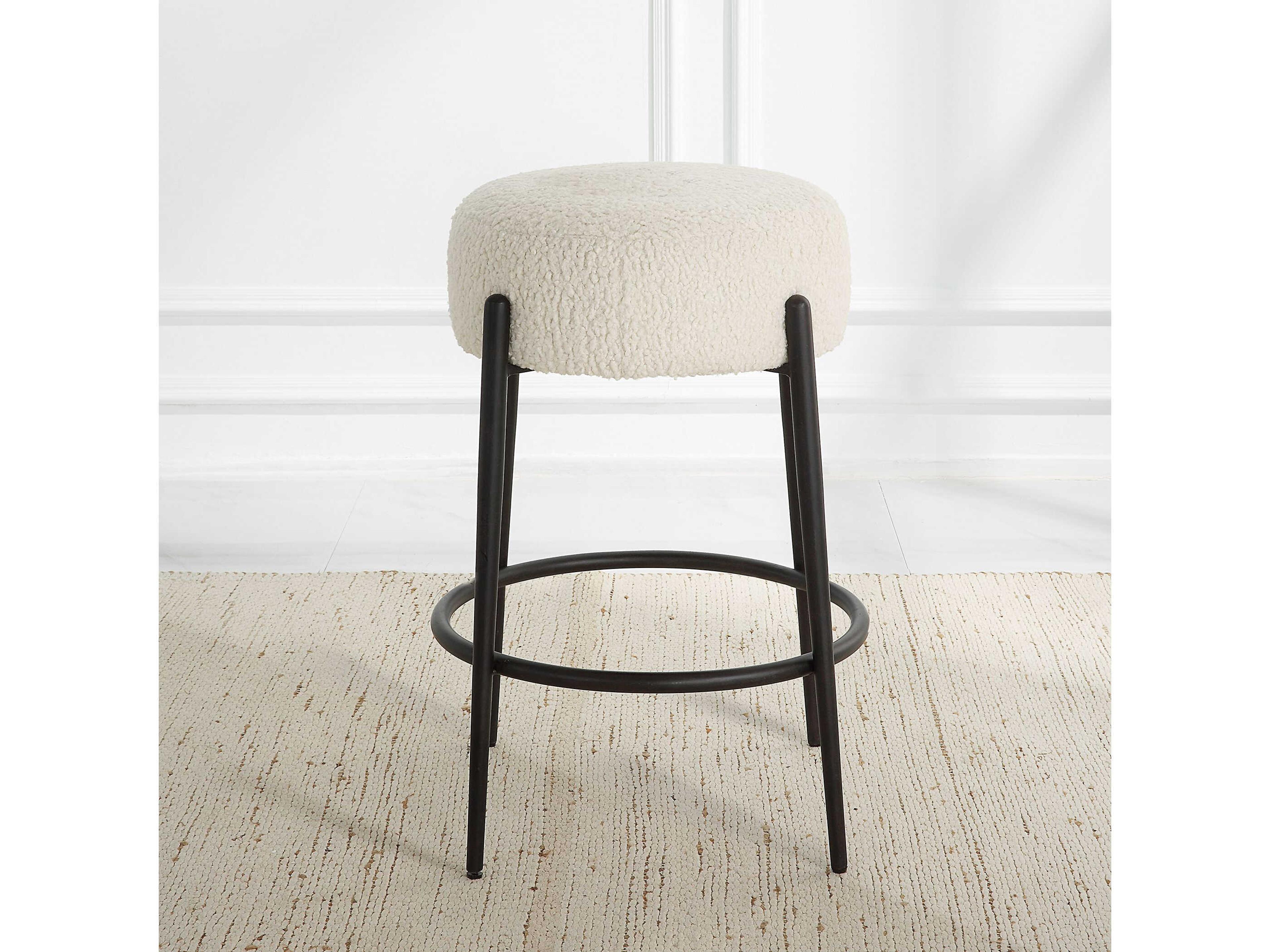 Uttermost Arles Upholstered Hardwood White Satin Black Counter Stool
