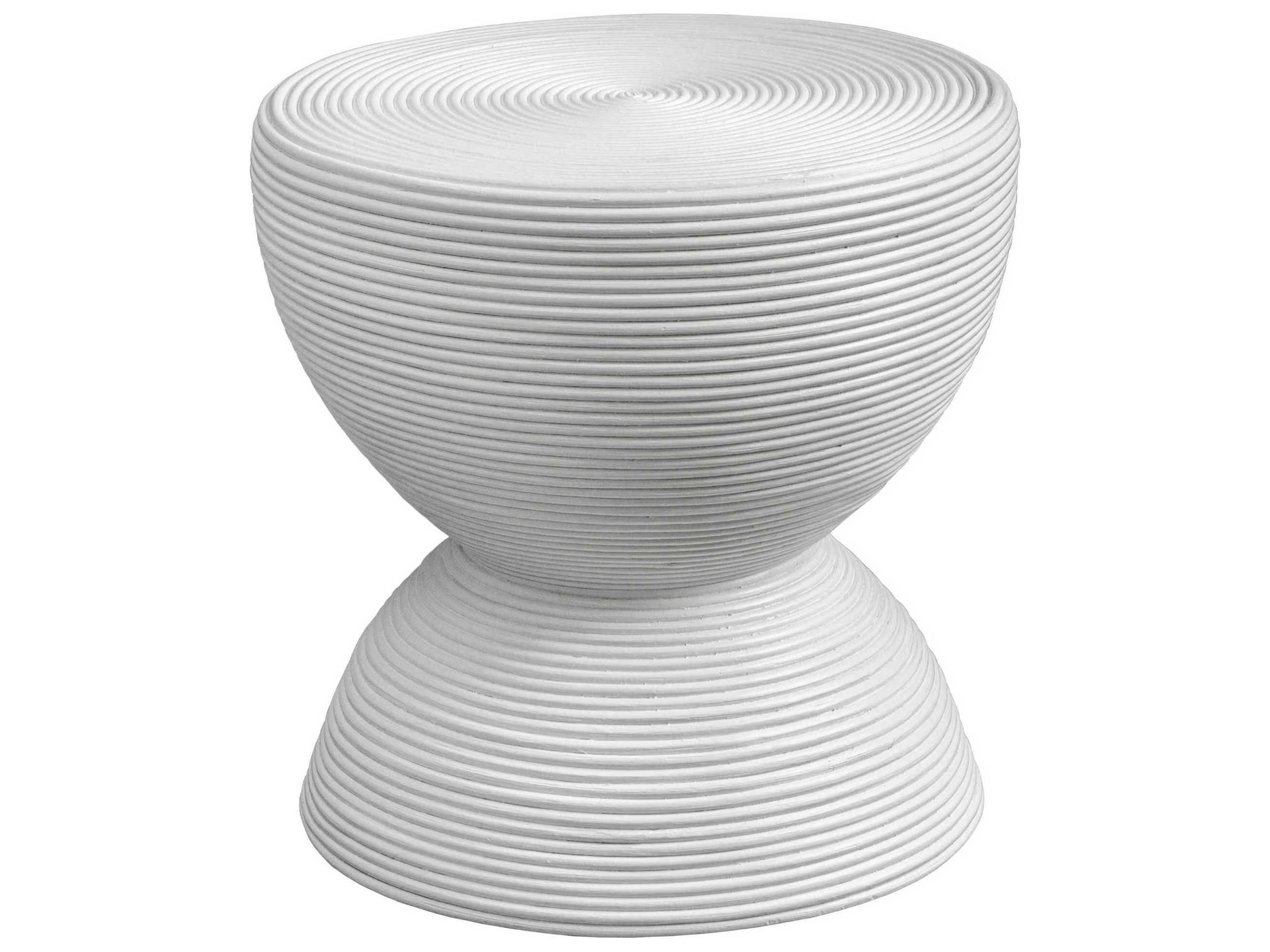Bongo Round Rattan Satin White End Table