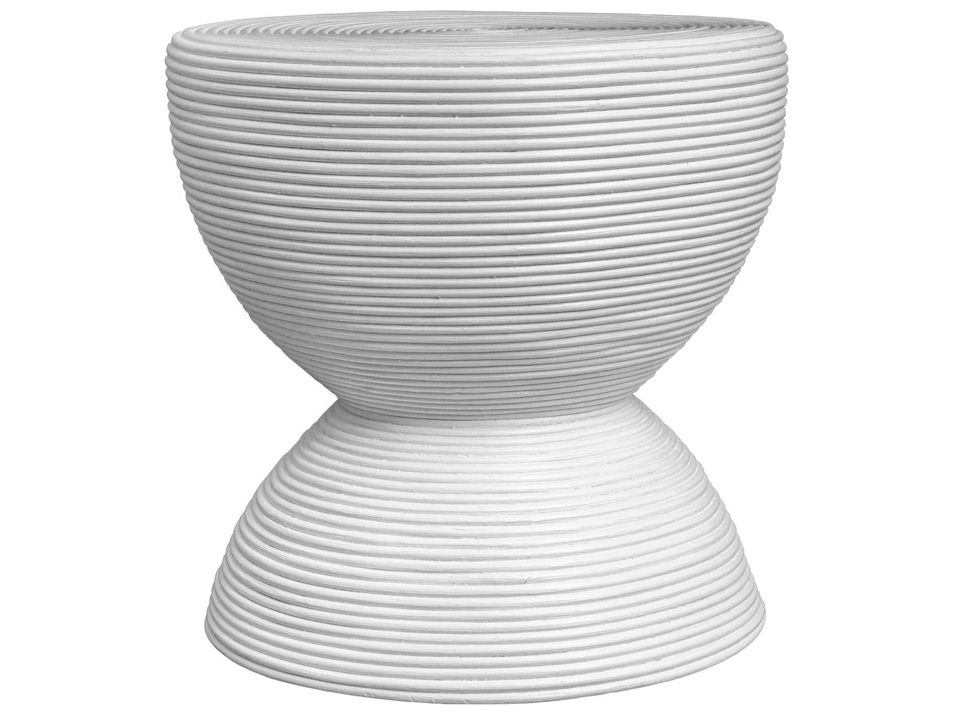 Uttermost Bongo Round Rattan Satin White End Table