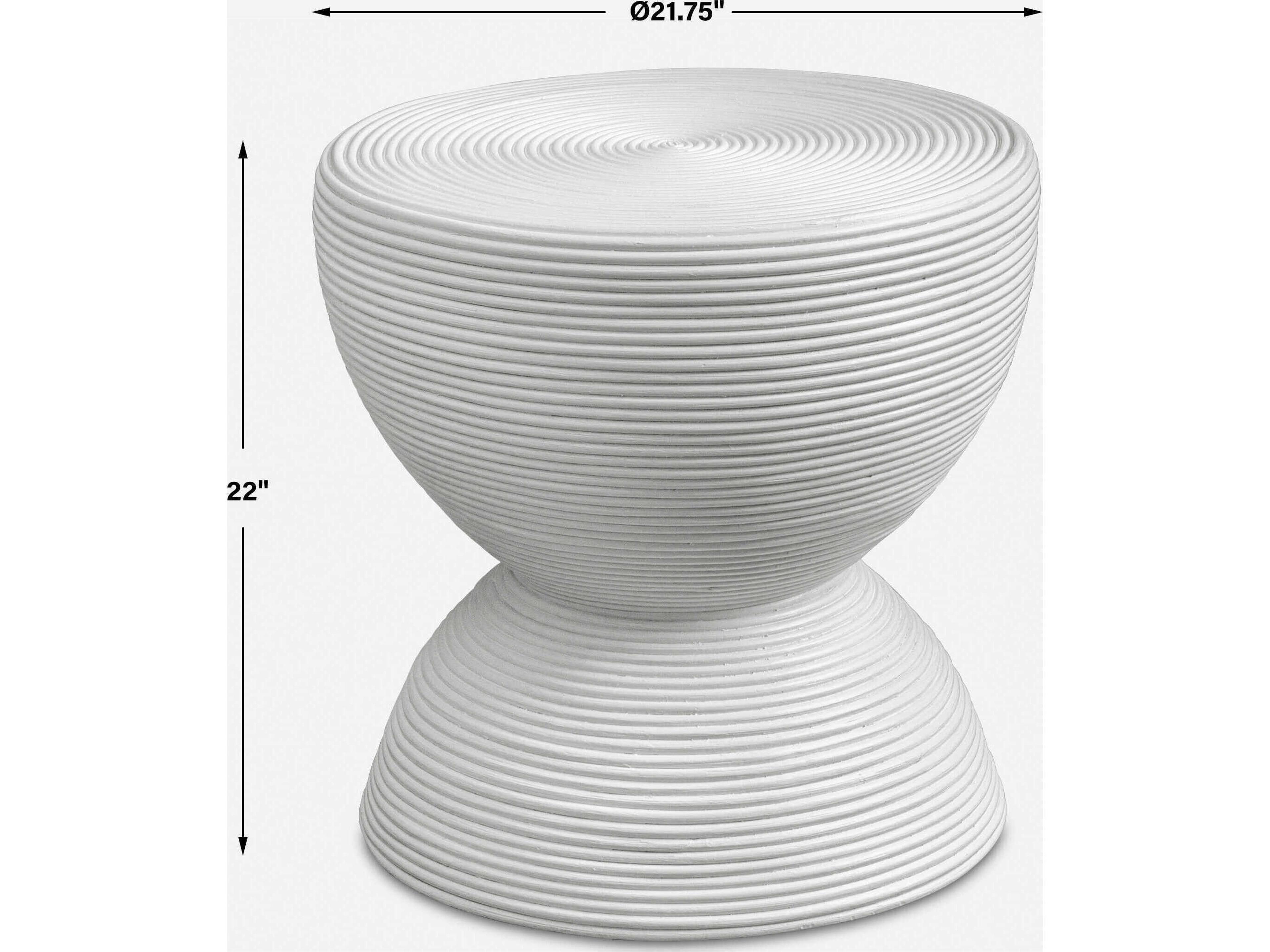 Uttermost Bongo Round Rattan Satin White End Table