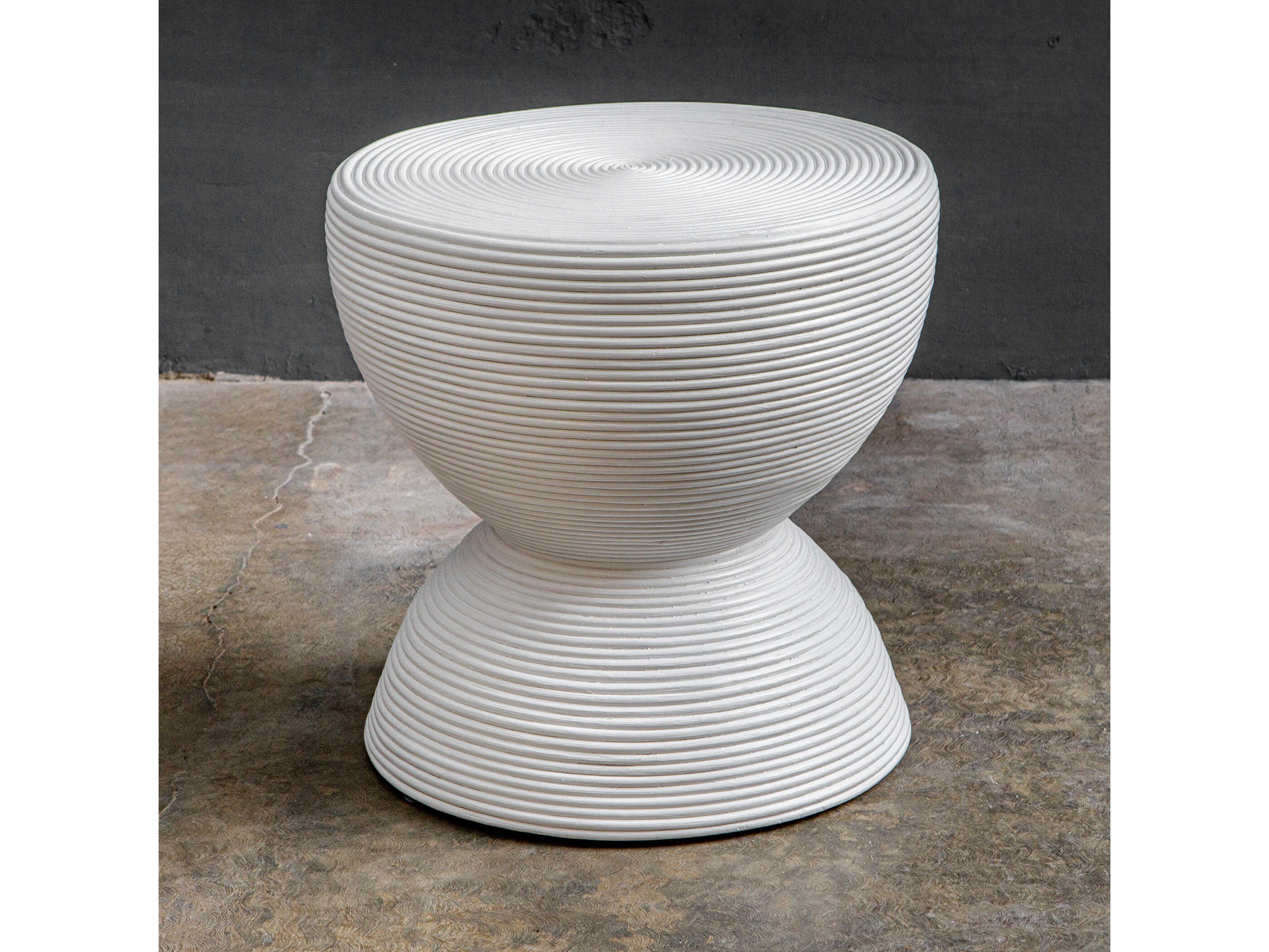 Uttermost Bongo Round Rattan Satin White End Table