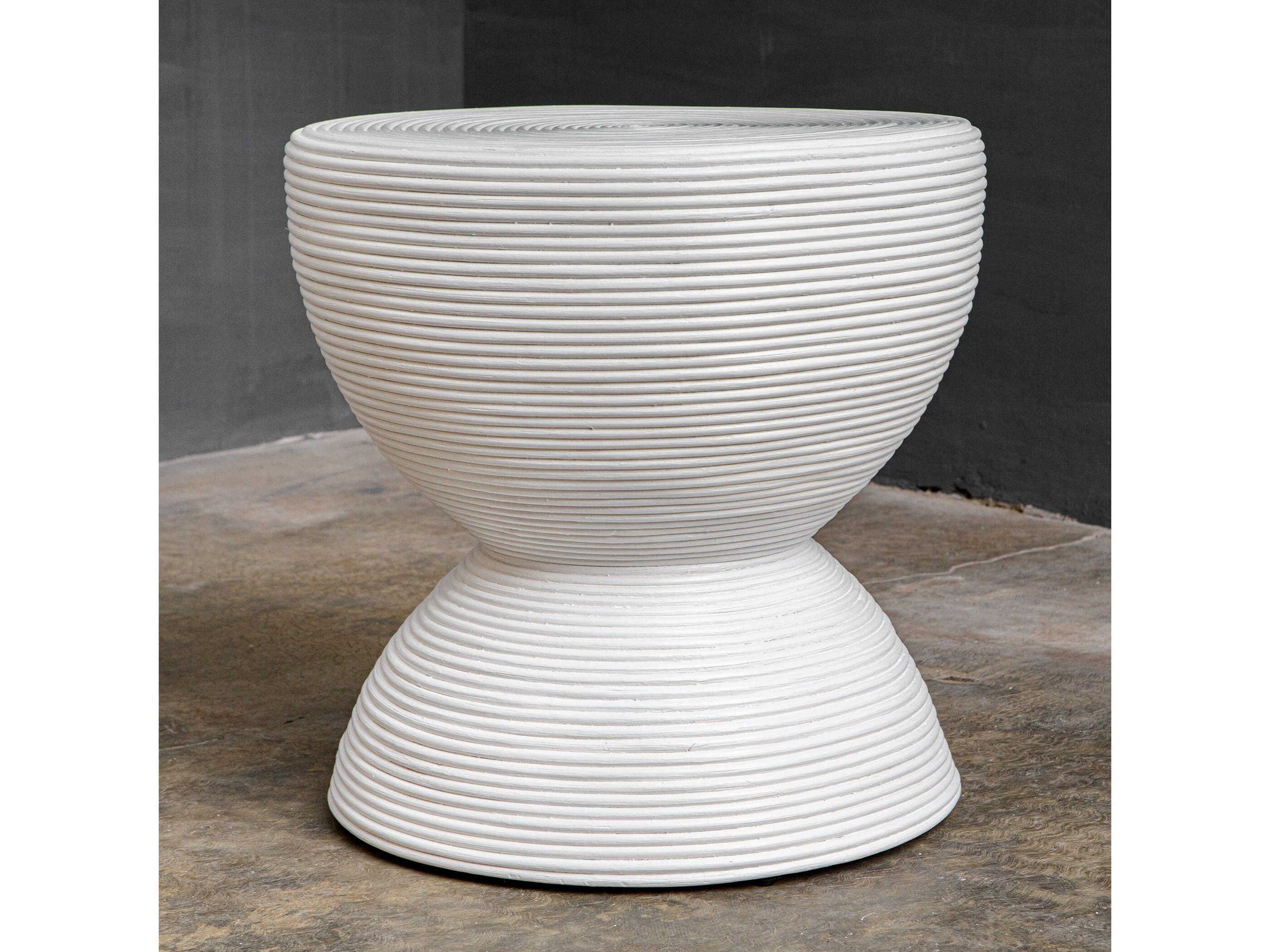 Uttermost Bongo Round Rattan Satin White End Table