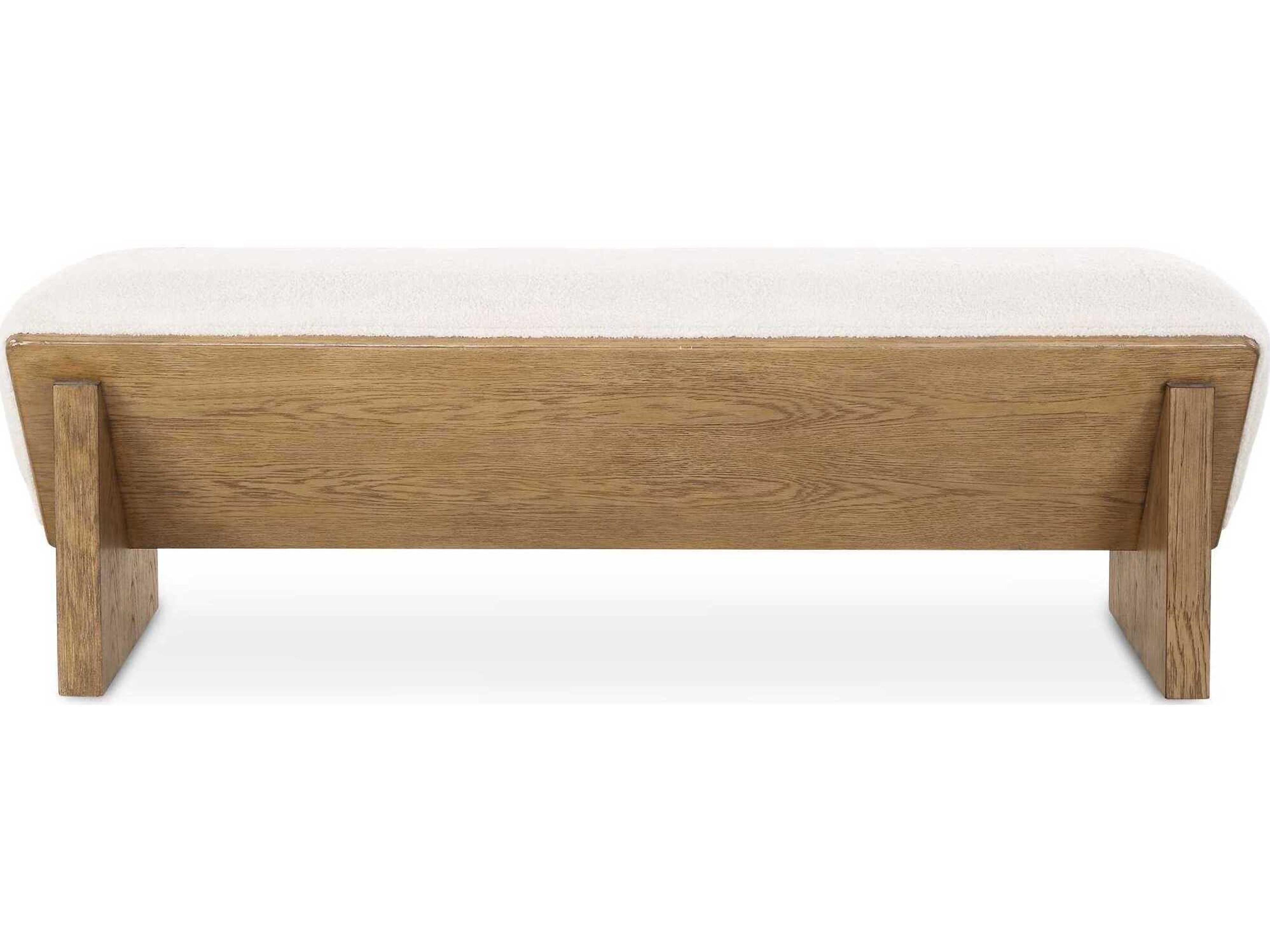 Wedged Ivory Oak Beige Upholstered Accent Bench