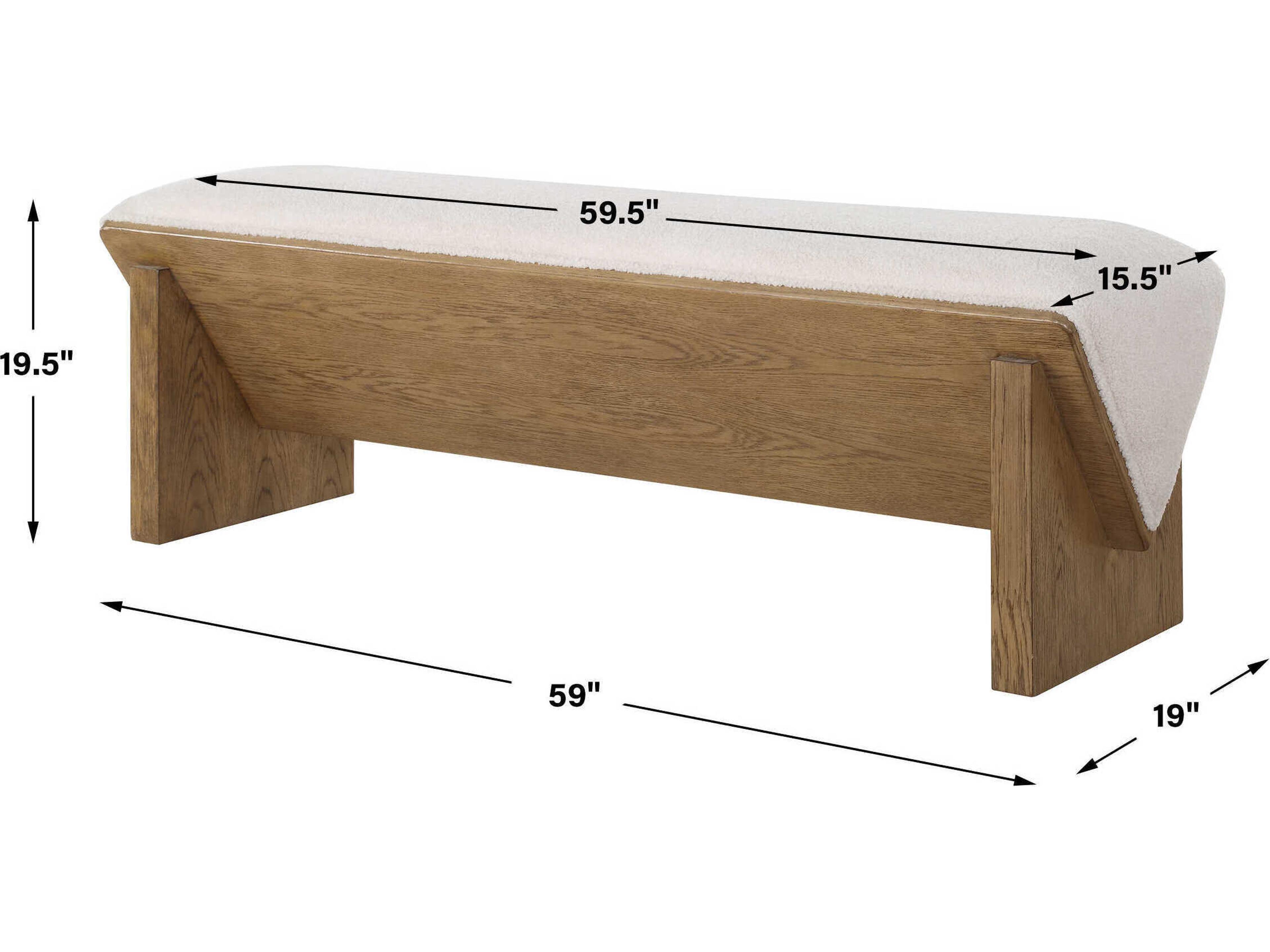 Uttermost Wedged Ivory Oak Beige Upholstered Accent Bench
