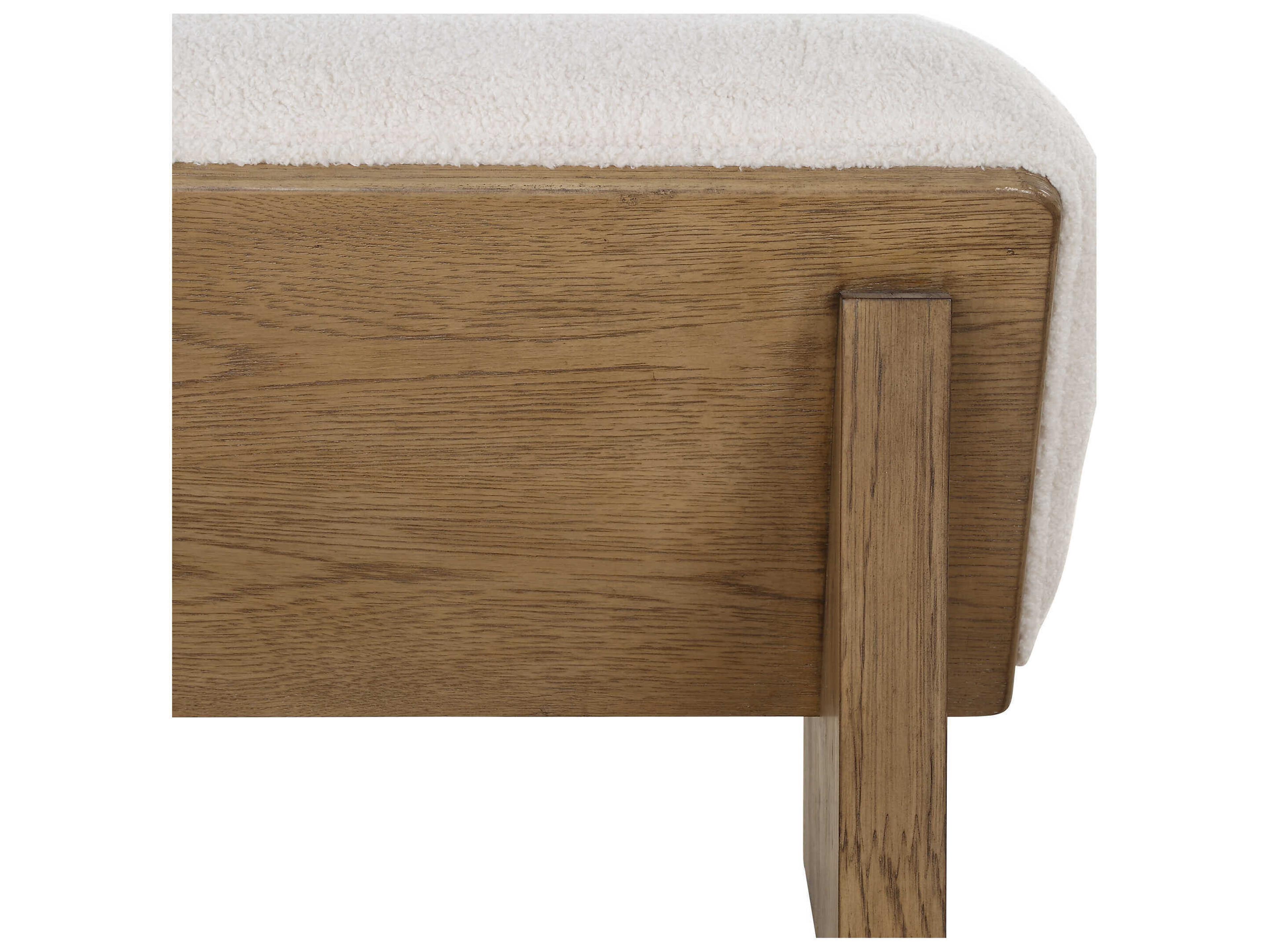 Uttermost Wedged Ivory Oak Beige Upholstered Accent Bench