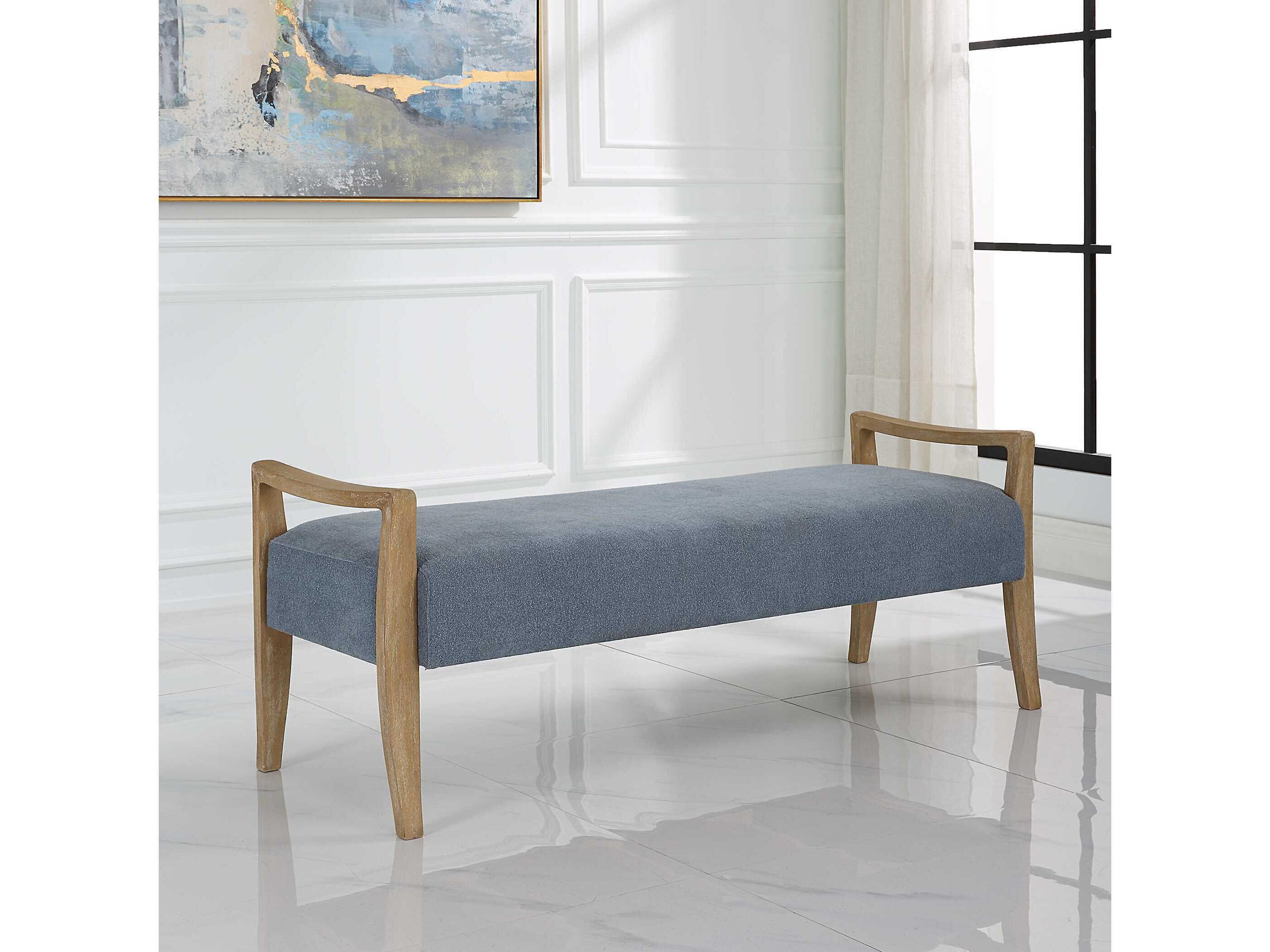 Uttermost Daylight Sky Blue Upholstered Accent Bench