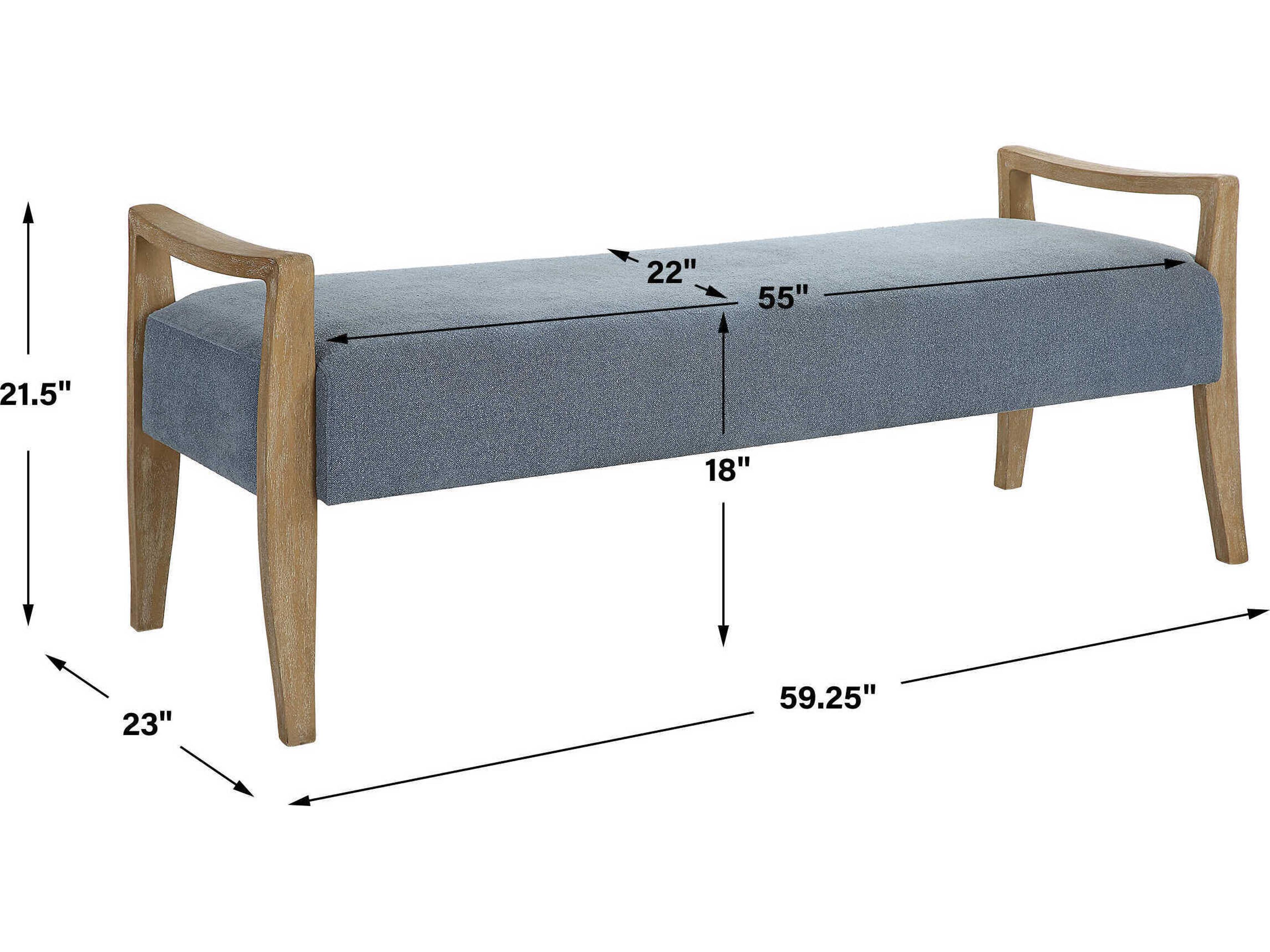 Uttermost Daylight Sky Blue Upholstered Accent Bench
