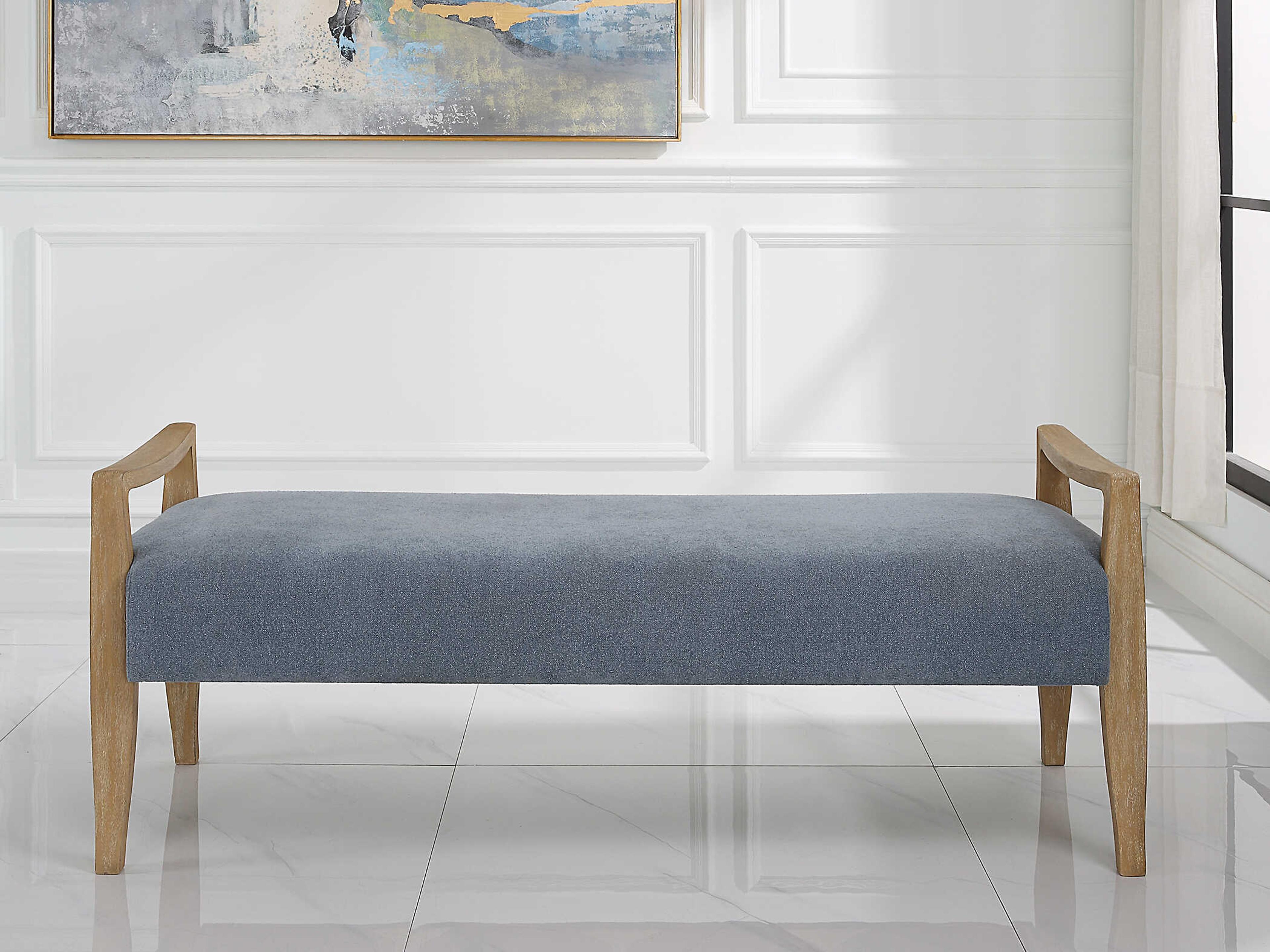 Uttermost Daylight Sky Blue Upholstered Accent Bench