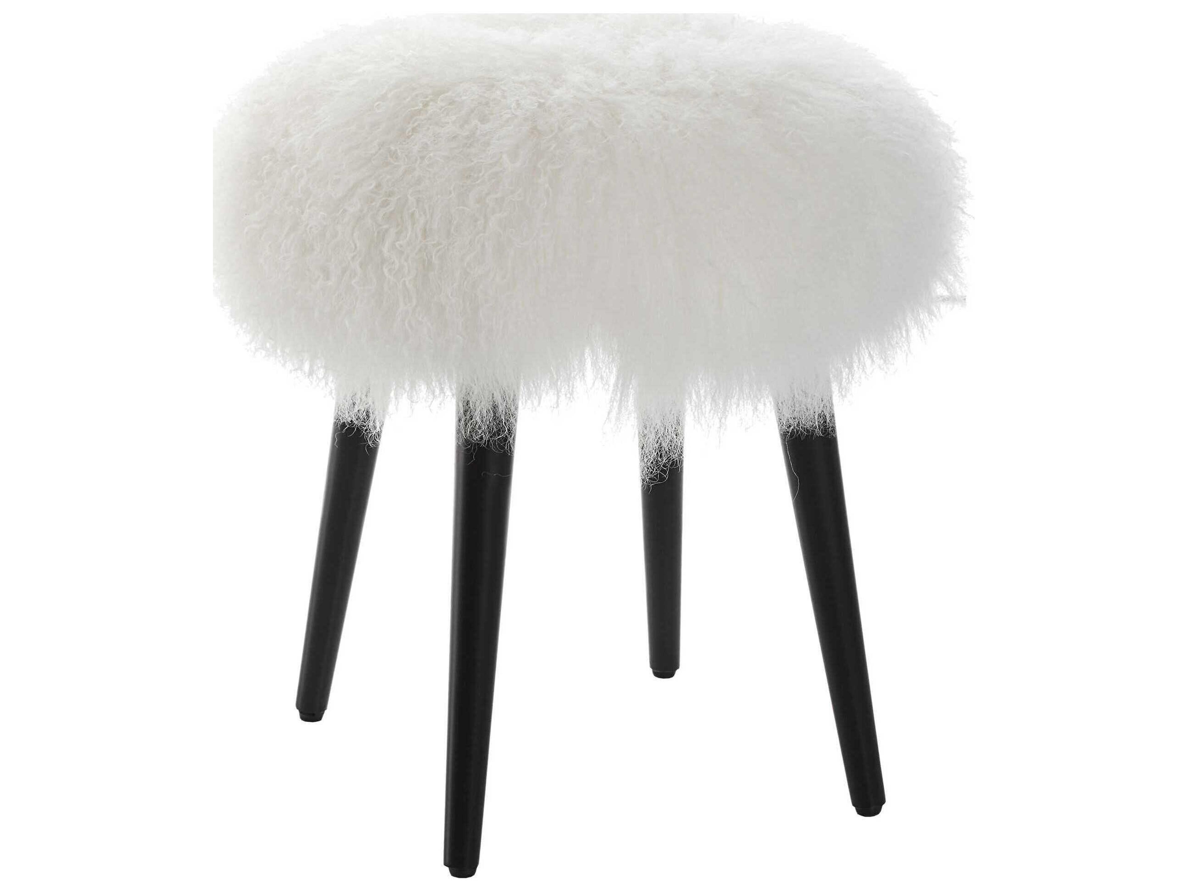 Wooly White Matte Black Upholstered Accent Stool