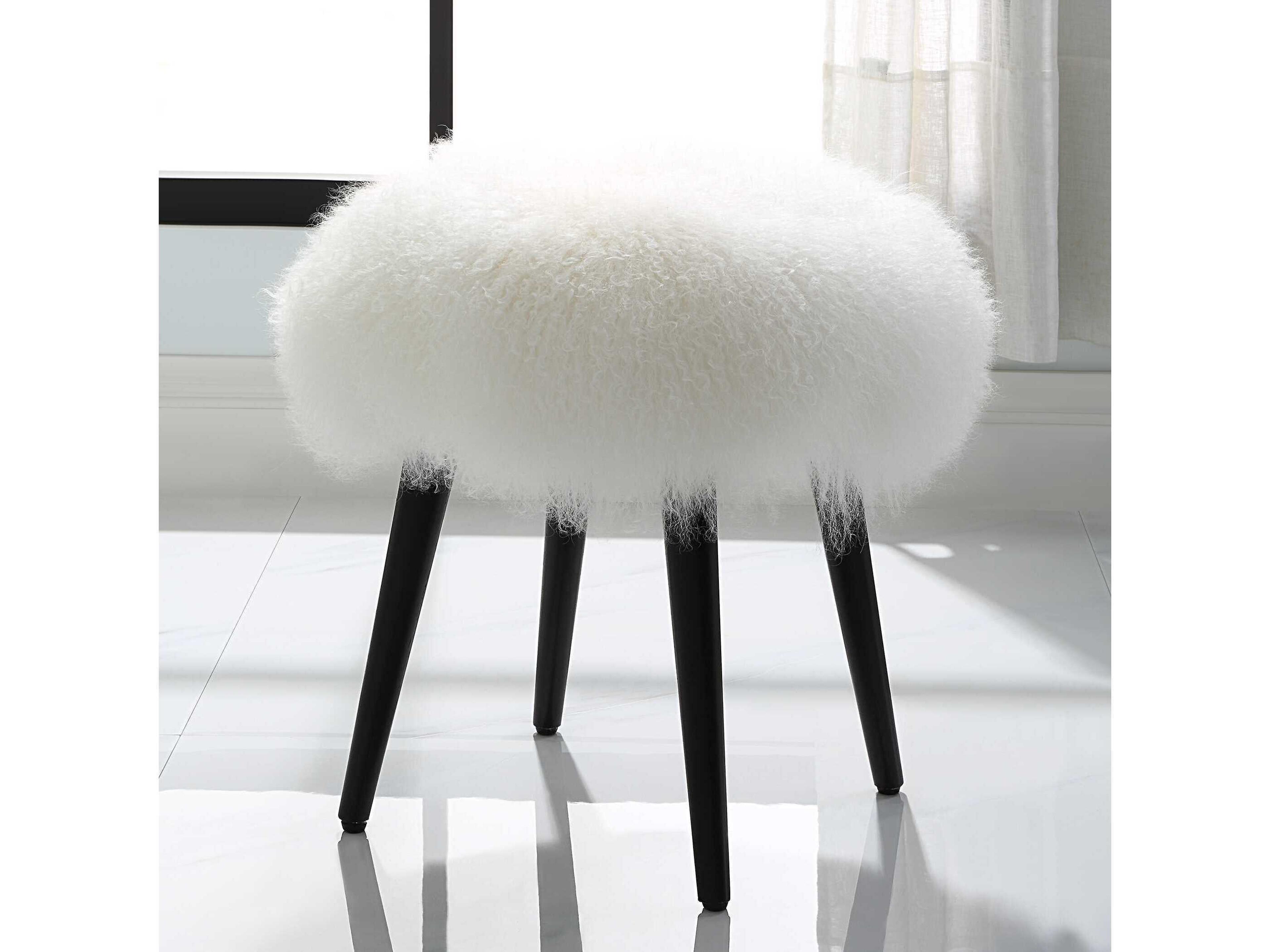 Uttermost Wooly White Matte Black Upholstered Accent Stool