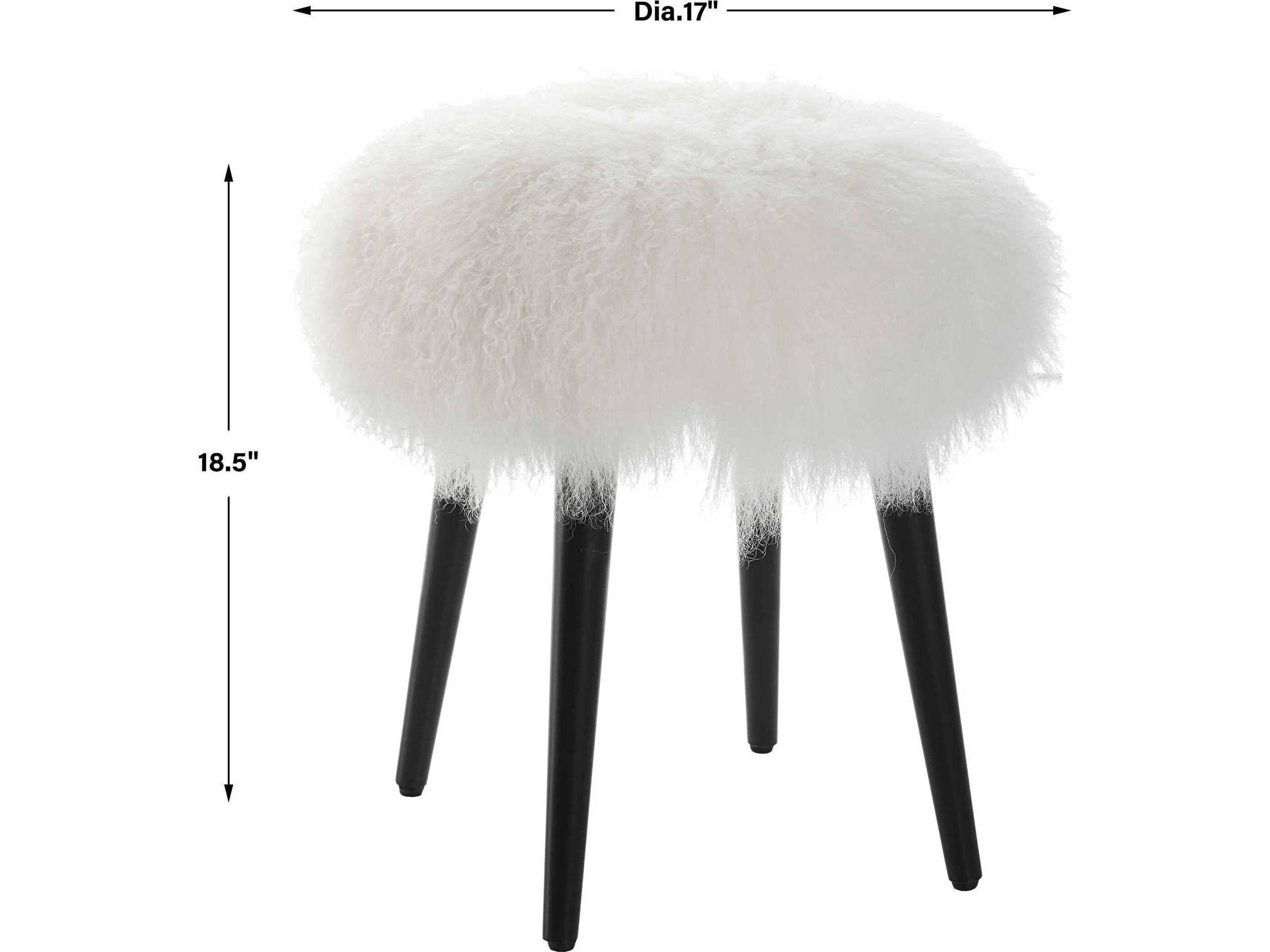 Uttermost Wooly White Matte Black Upholstered Accent Stool