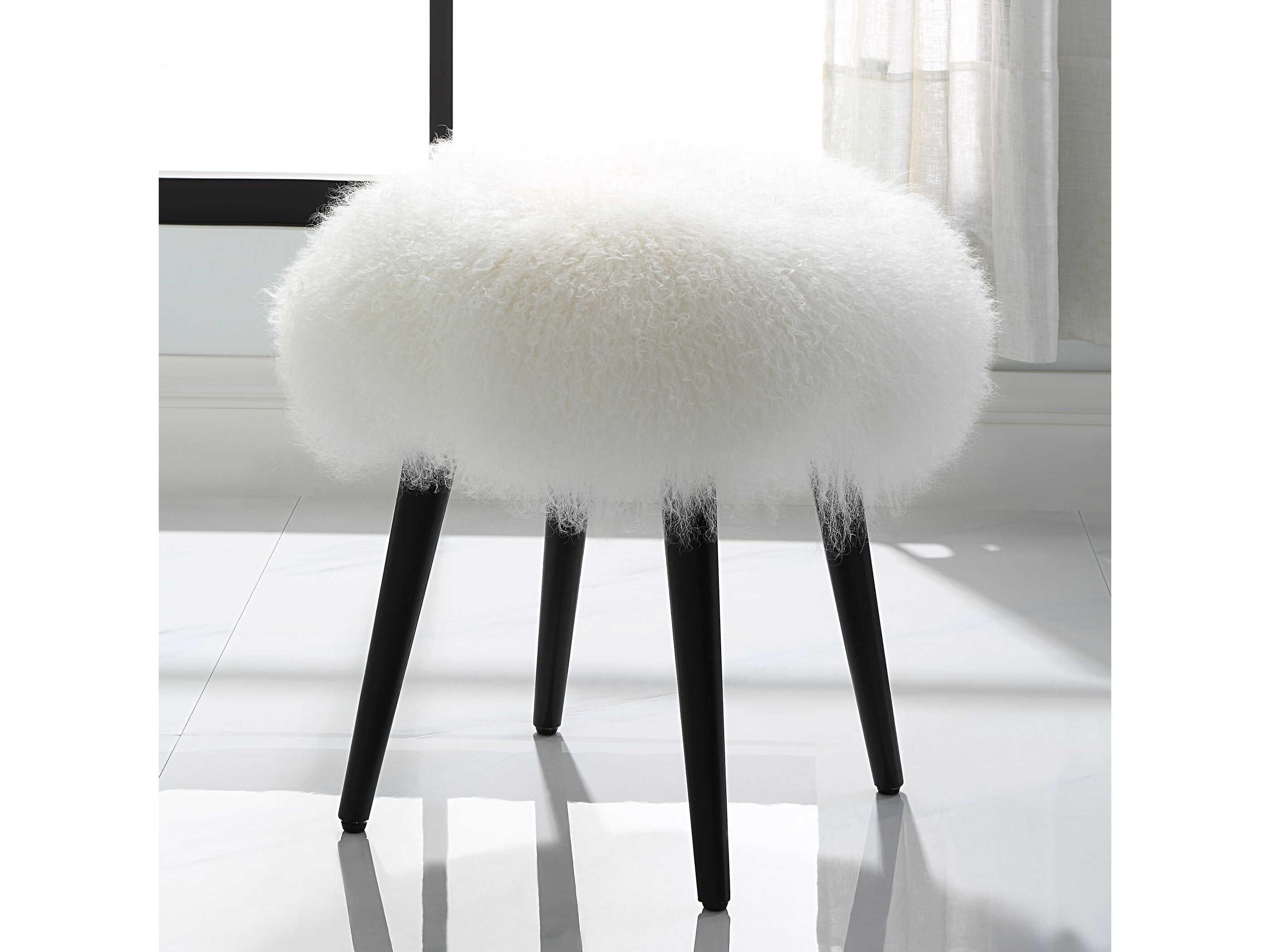 Uttermost Wooly White Matte Black Upholstered Accent Stool
