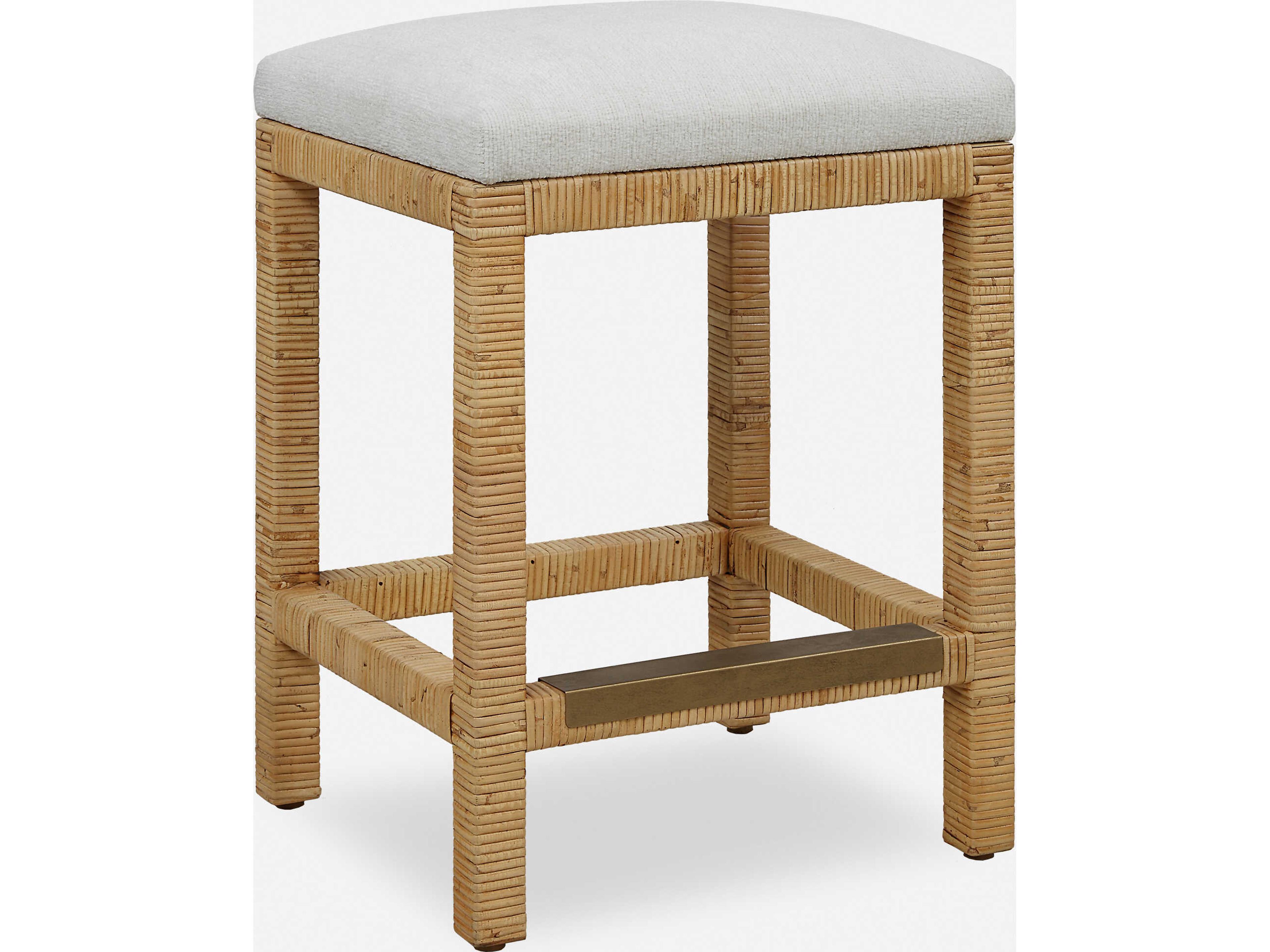 Muriel Off White Natural Upholstered Rattan Counter Stool