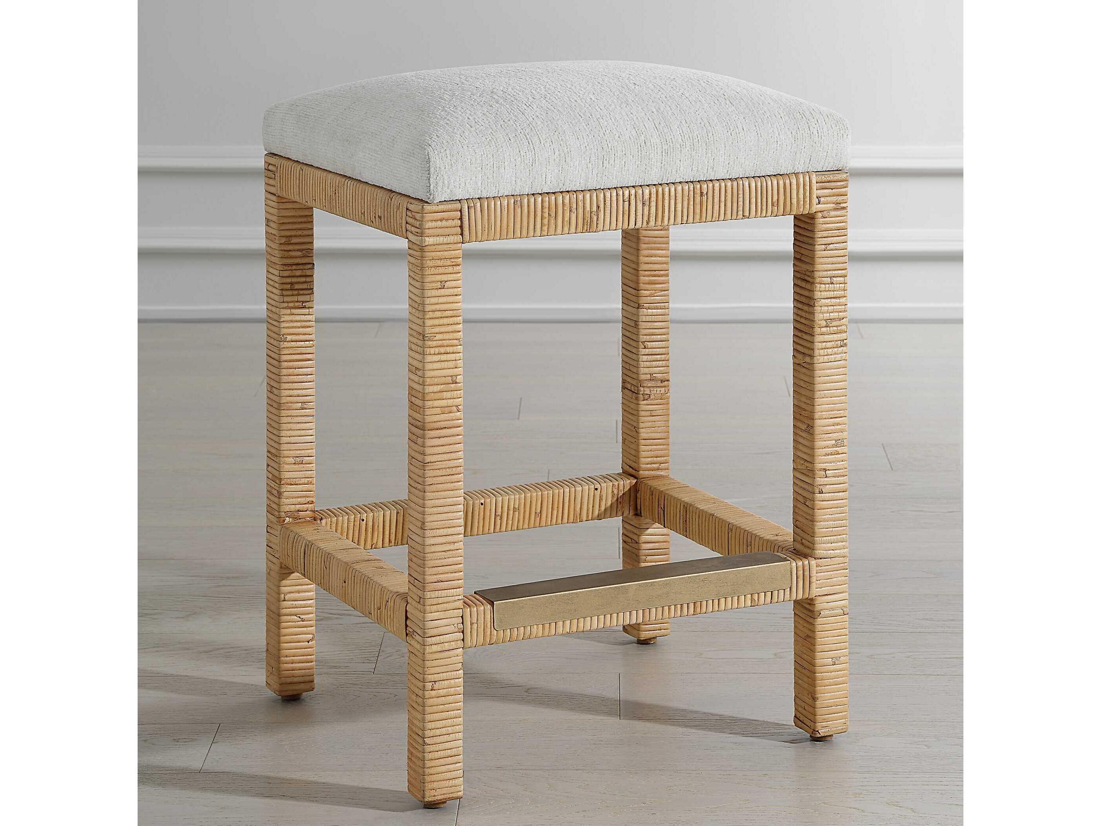 Uttermost Muriel Off White Natural Upholstered Rattan Counter Stool
